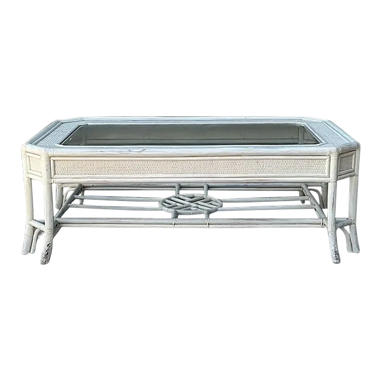 Vintage Rattan Fretwork Medallion Coffee Table
