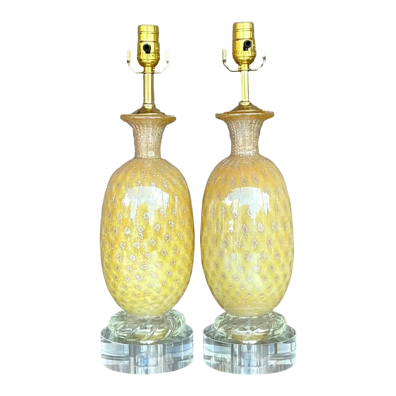 Vintage Regency Art Glass Lamps After Murano - a Pair