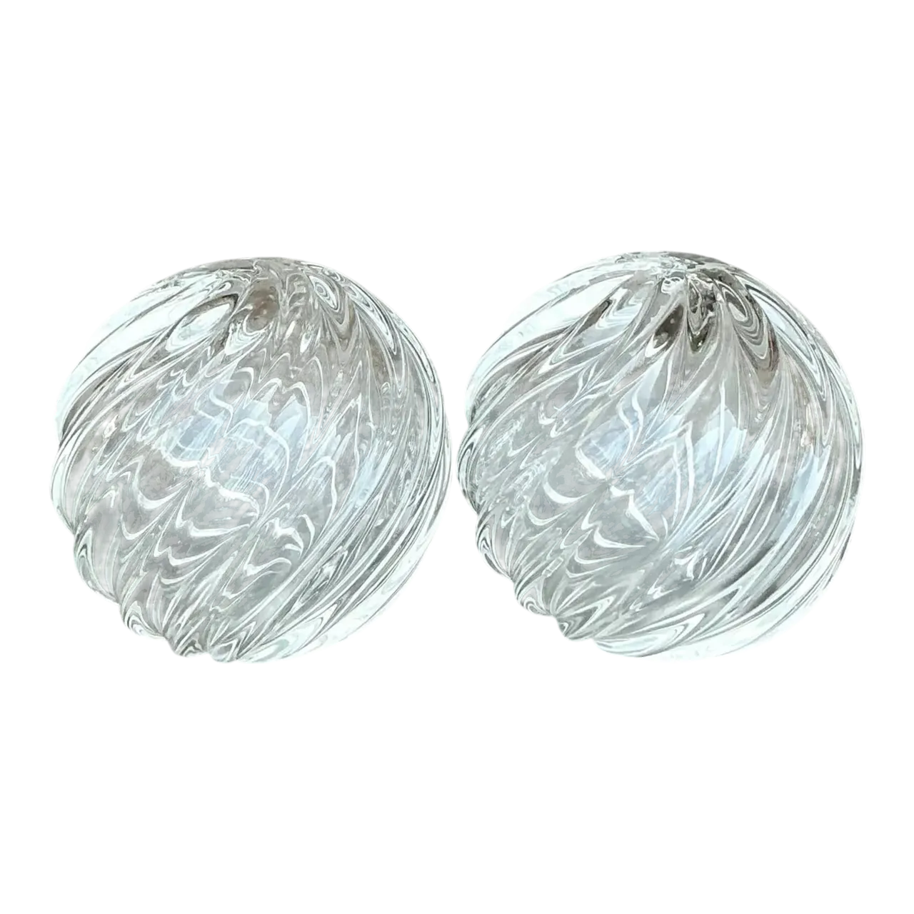 Vintage Regency Blown Glass Swirl Sphere - A Pair