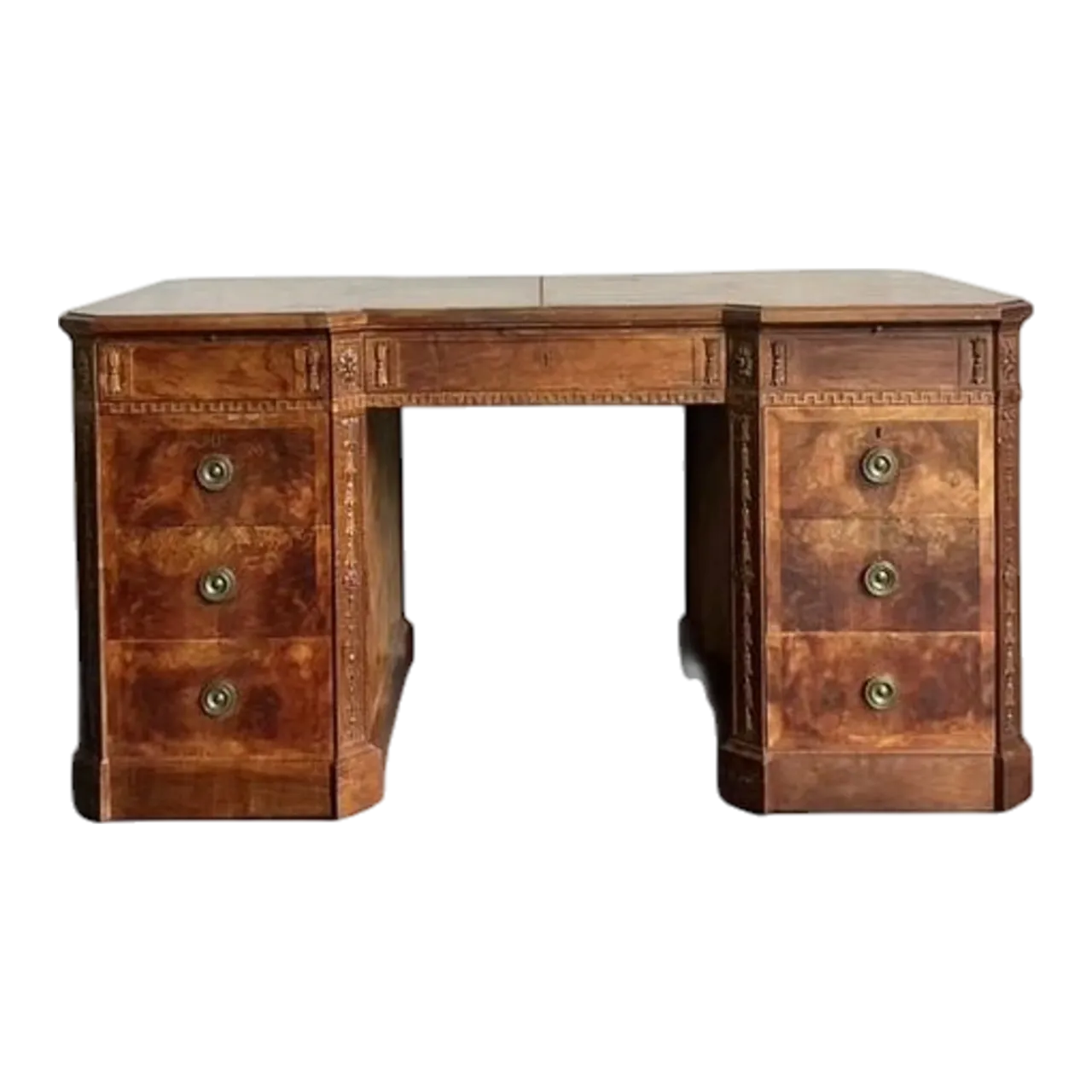 Vintage Regency Burl Wood Fretwork Desk