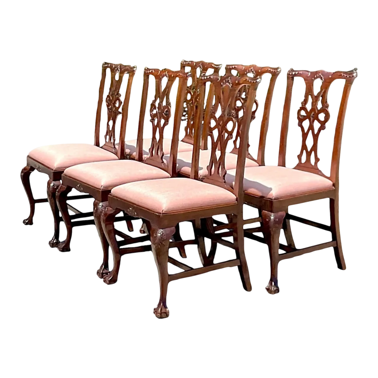 Vintage Regency Carved Ruffle Dining Chairs - Set of 6