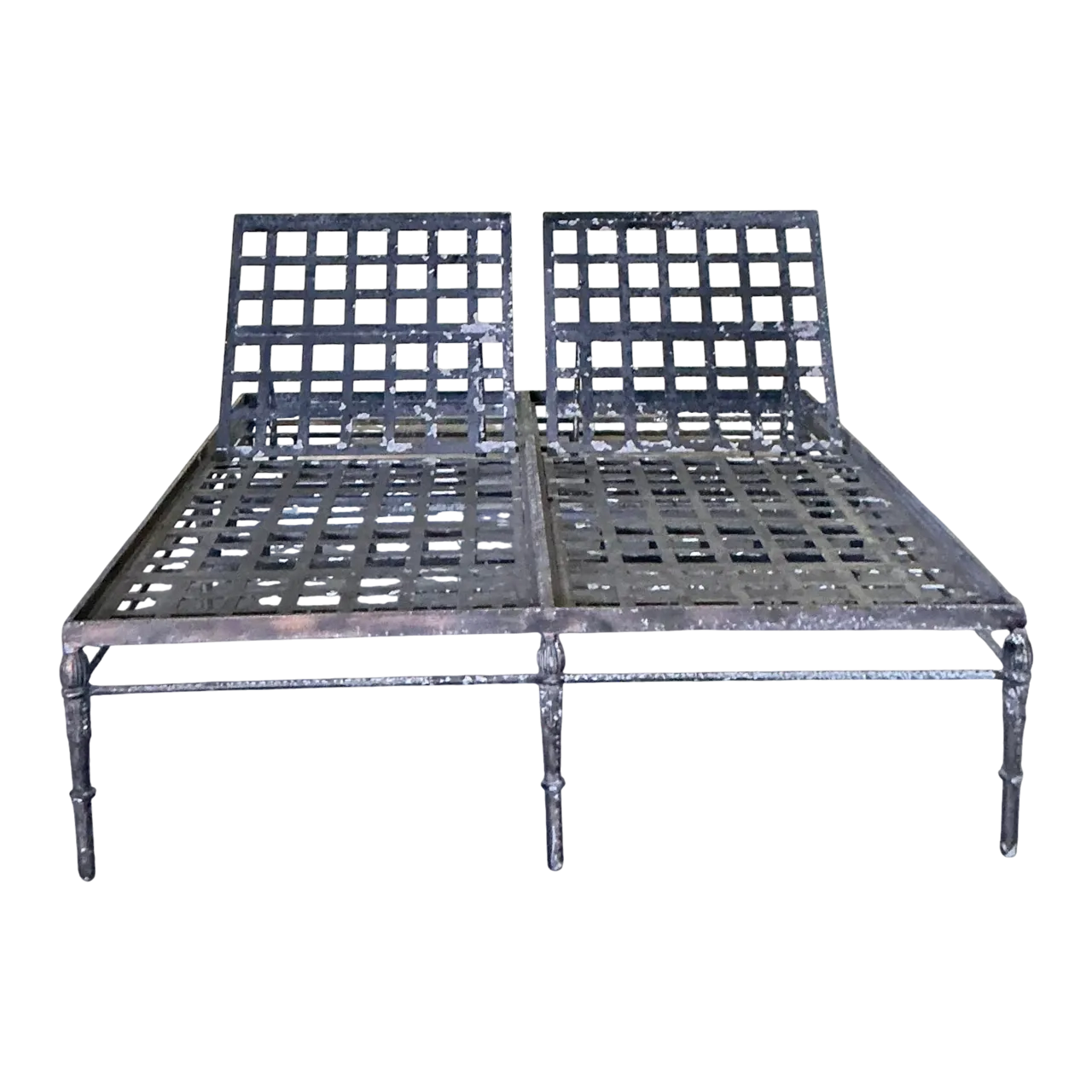 Vintage Regency Cast Aluminum Double Chaise Lounge After Michael Taylor “Montecito”