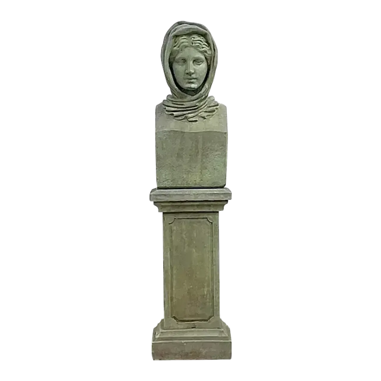 Vintage Regency Cast Concrete Bust of Woman in Hood