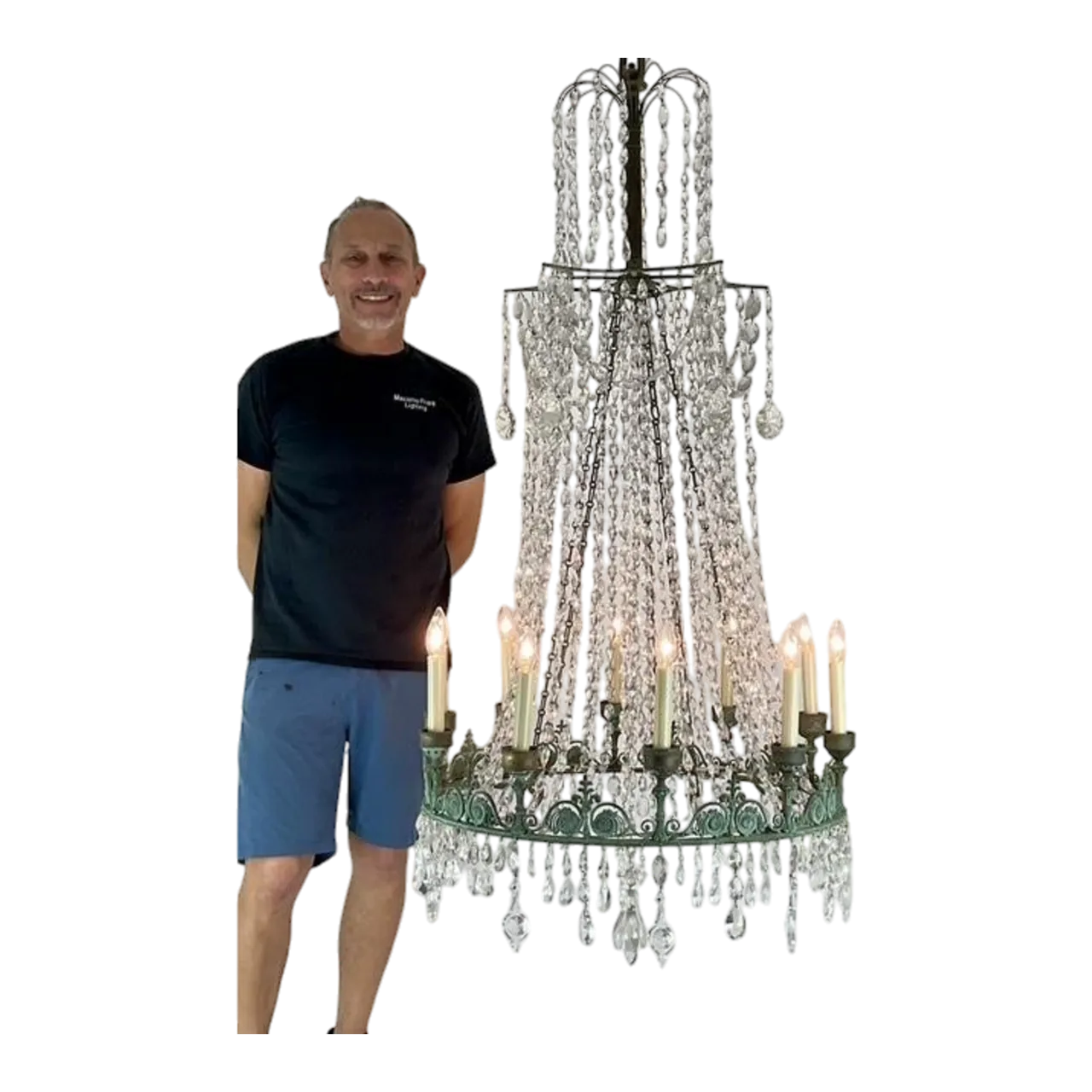 Vintage Regency Crystal Rope Verdigris Chandelier