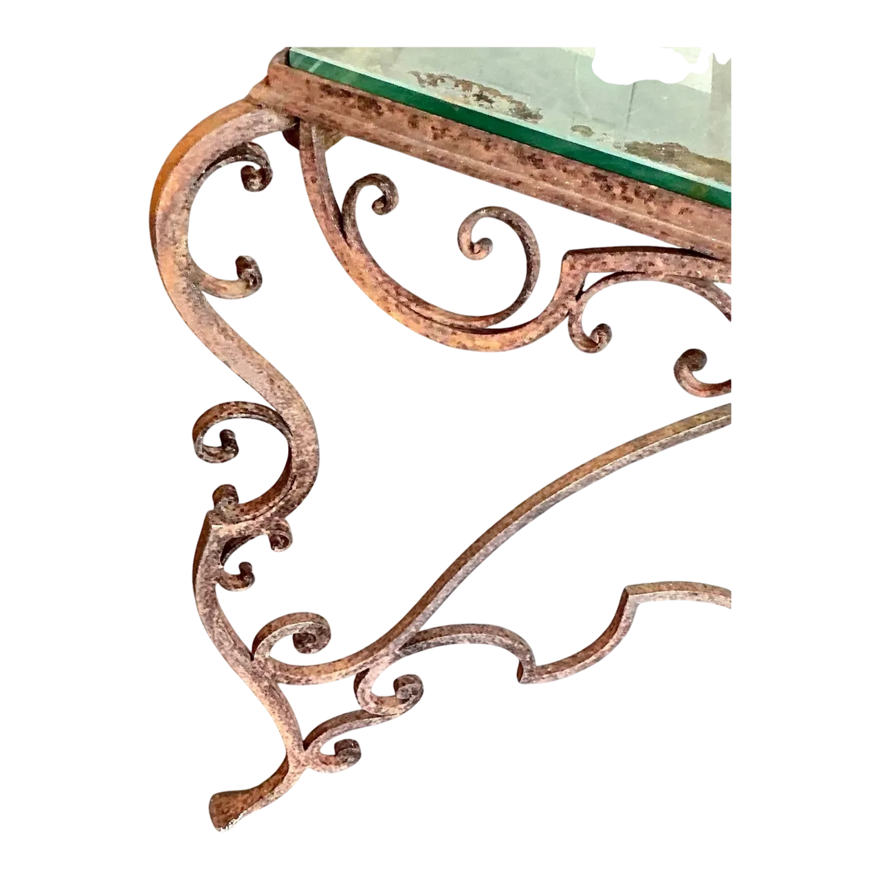 Vintage Regency Distressed Wrought Iron Scroll Dining Table