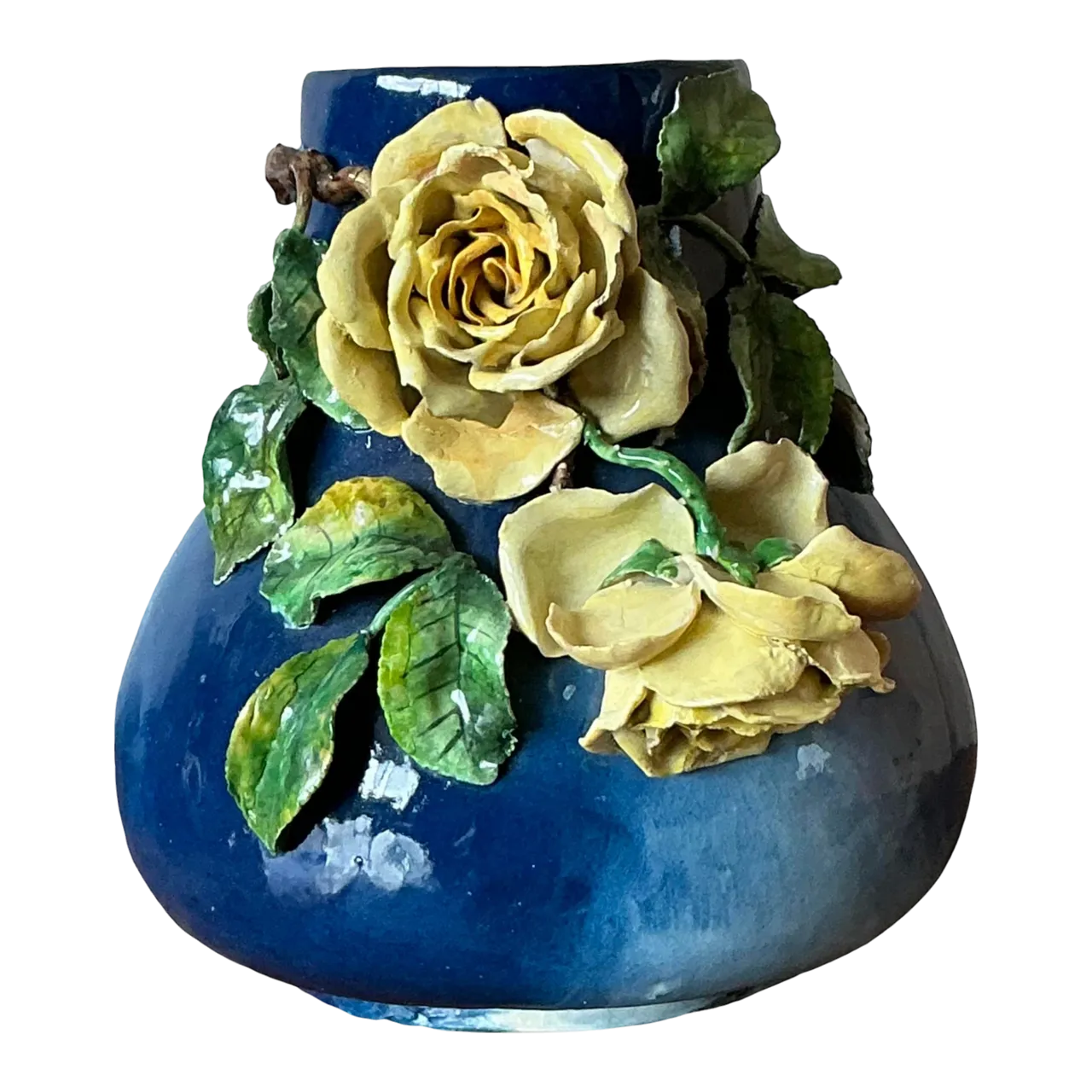 Vintage Regency French Majolica Roses Vase