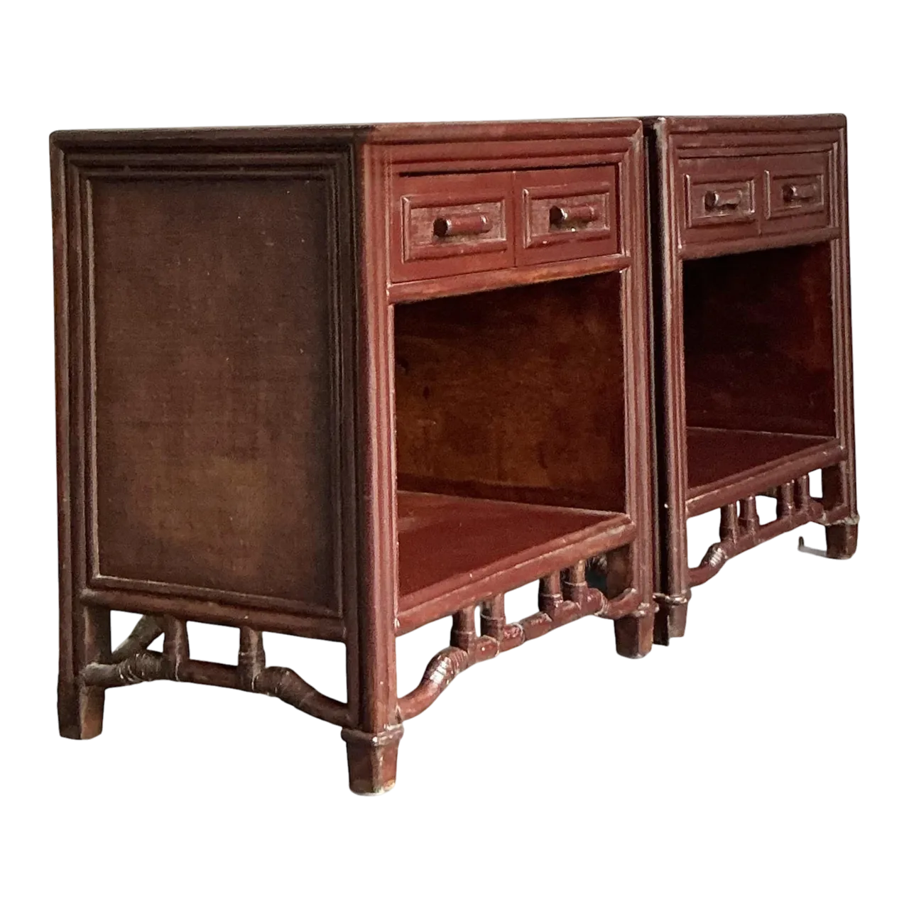 Vintage Regency Fretwork Bamboo Nightstands - A Pair