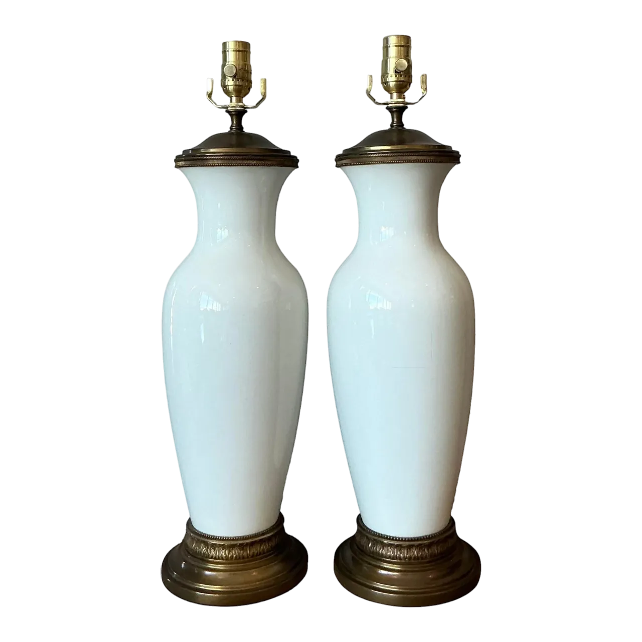 Vintage Regency Glazed Ceramic Lamps - A Pair
