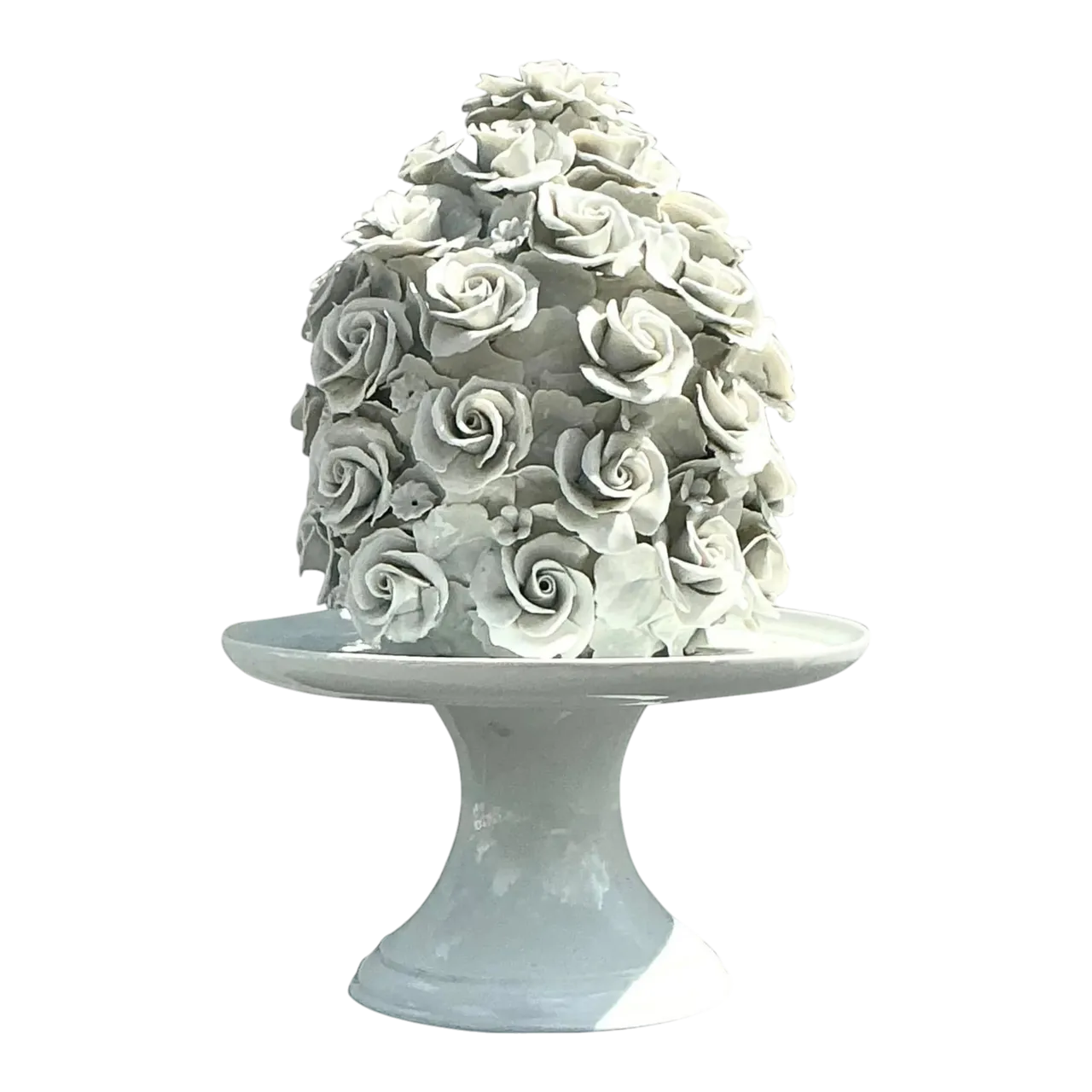 Vintage Regency Glazed Porcelain Rose Cake on Pedestal