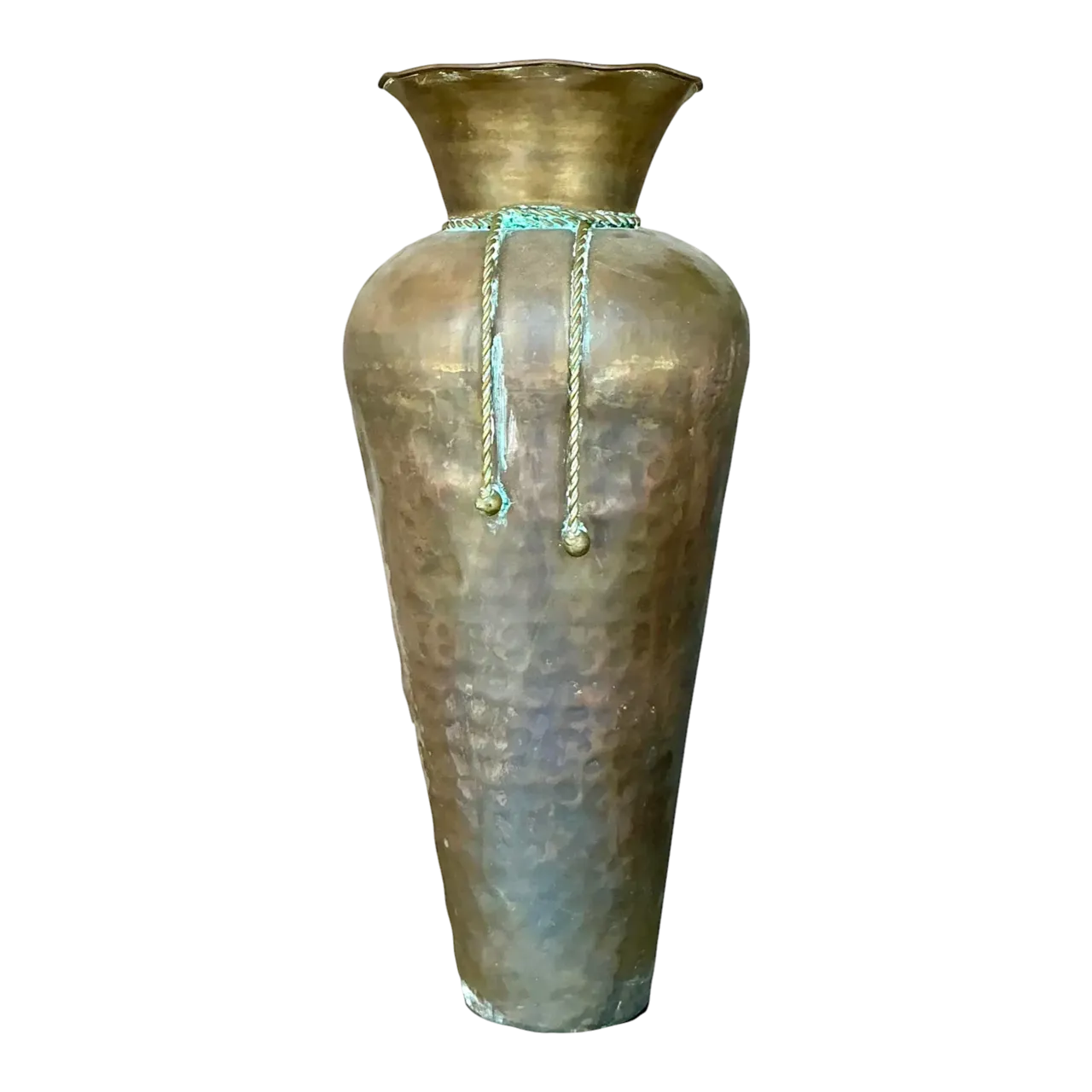 Vintage Regency Hammered Brass Tall Vase