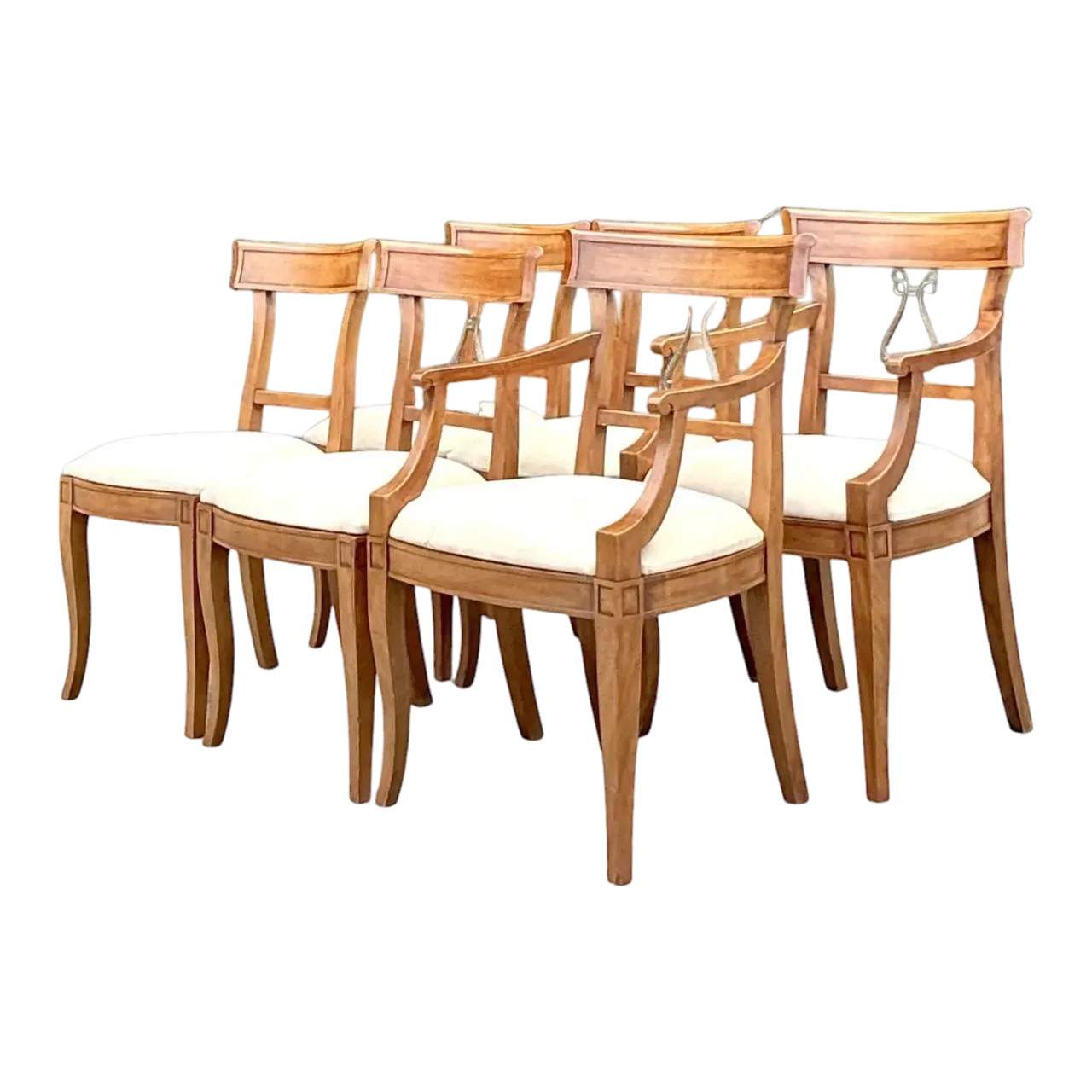 Vintage Regency Henredon Burnished Brass Dolphin Klismos Dining Chairs - Set of 6