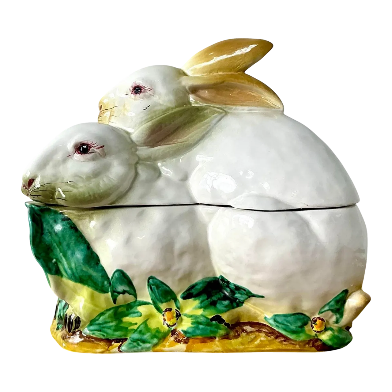 Vintage Regency Italian Glazed Ceramic Rabbit Lidded Casserole