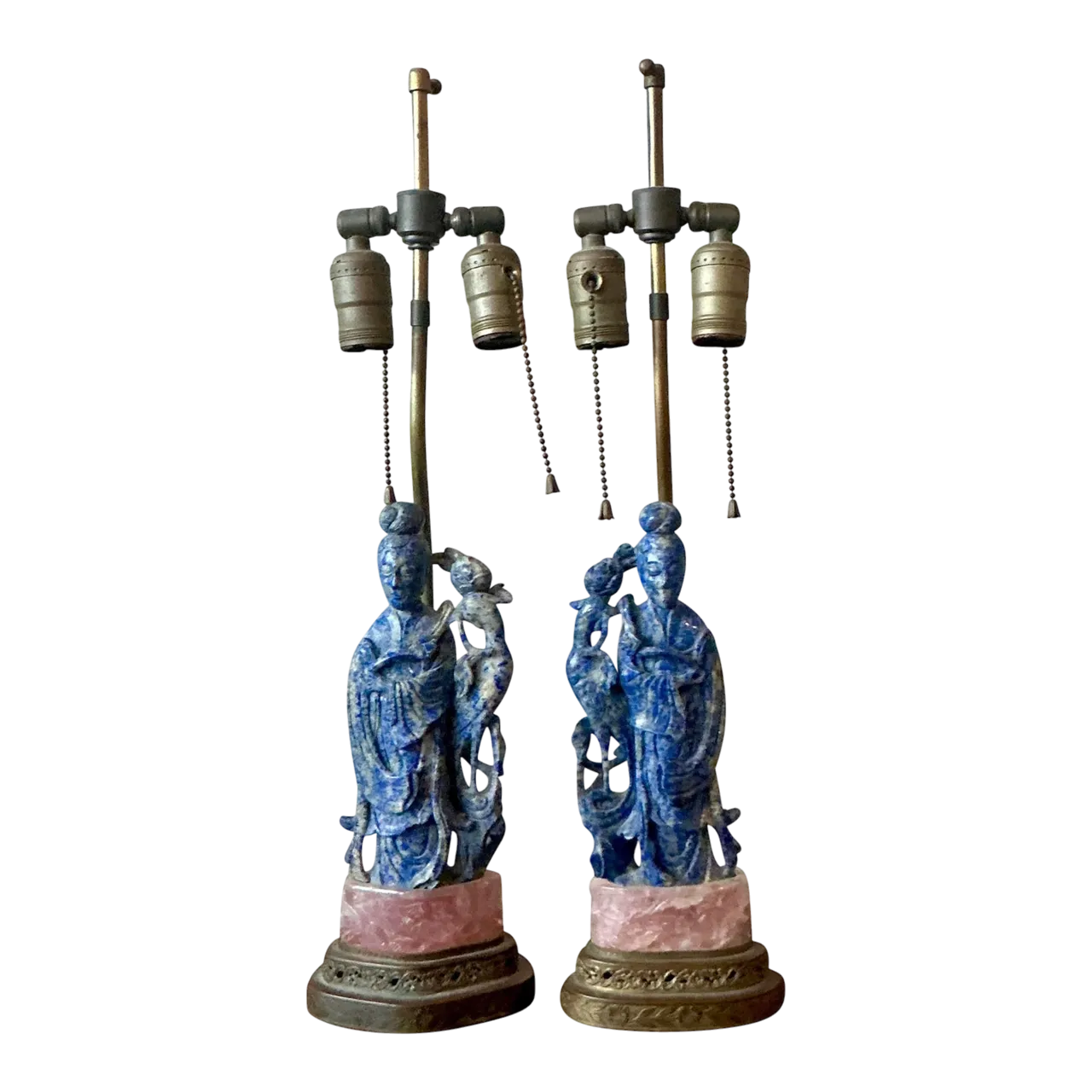 Vintage Regency Lapis Lazuli and Rose Quartz Figural Lamps - Set of 2