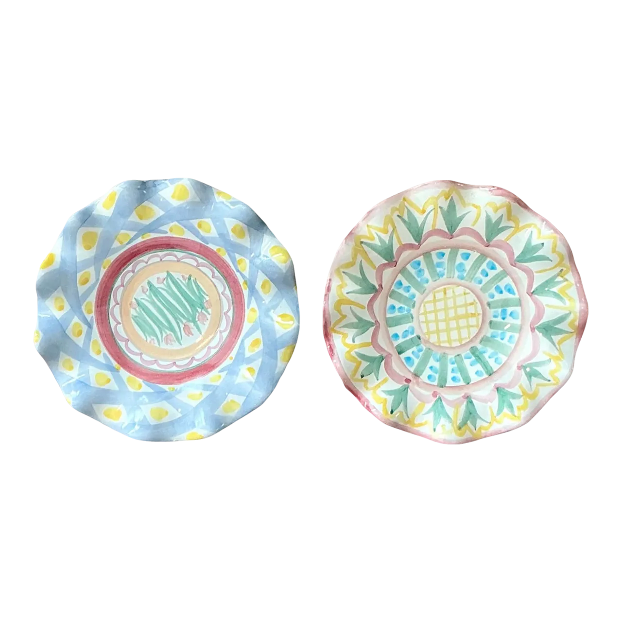 Vintage Regency Mackenzie Childs Glazed Ceramic Ruffle Plates - Set of 2-