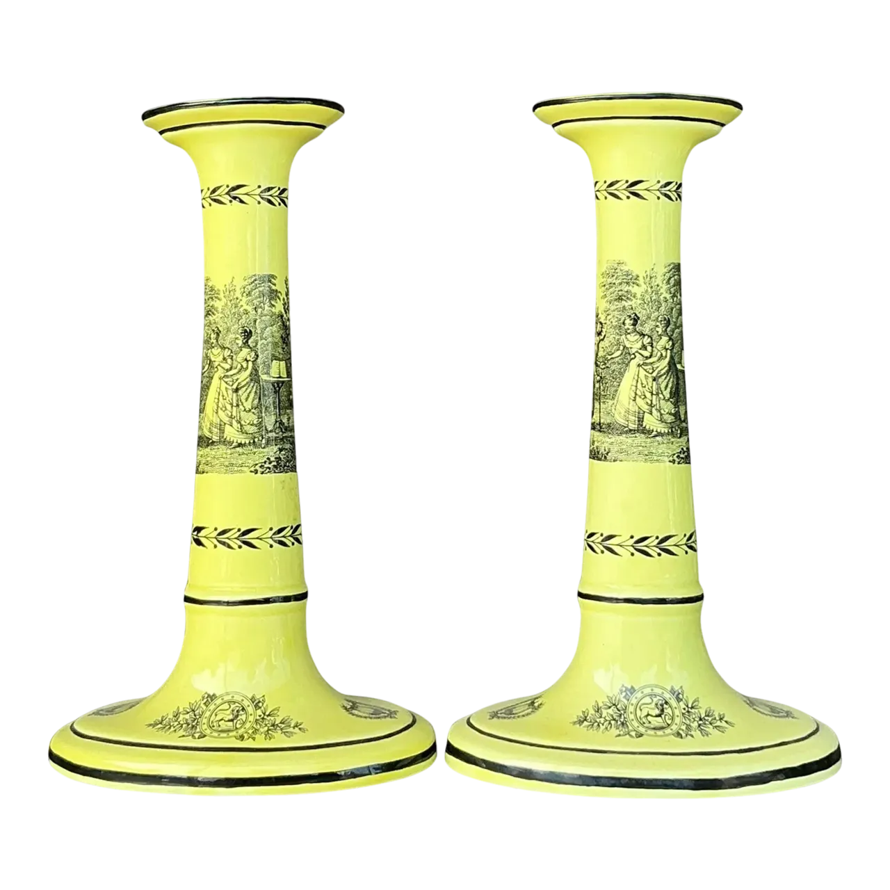 Vintage Regency Mottahedah for Creil Toile Candlesticks - a Pair