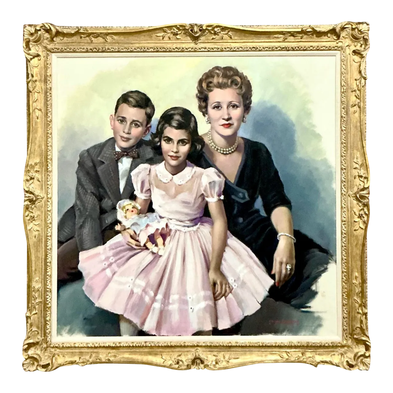 Vintage Regency Original Oil Portrait of Family