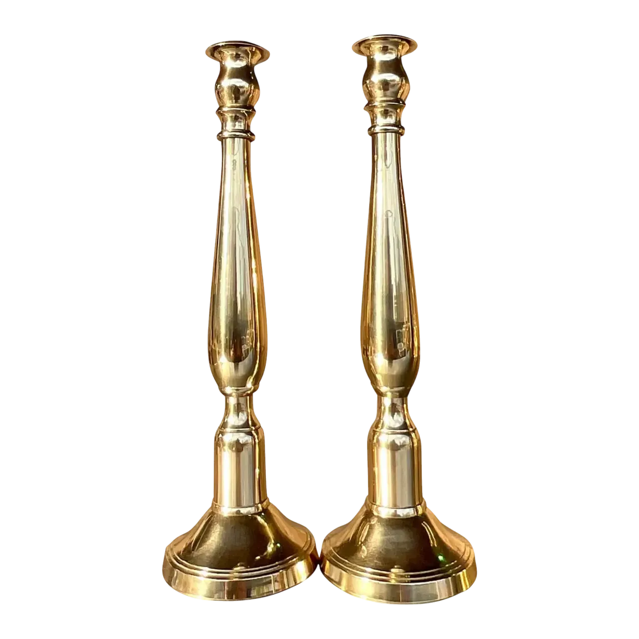 Vintage Regency Polished Brass Candlesticks - a Pair
