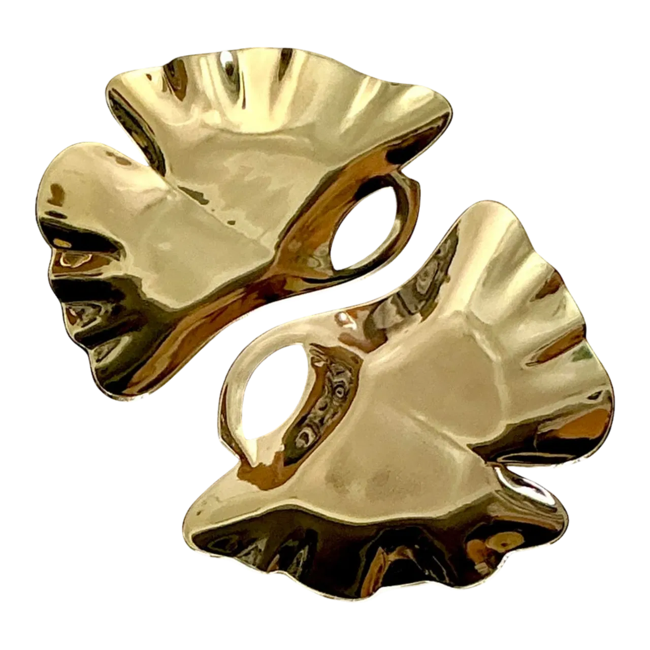 Vintage Regency Polished Brass Ginko Leaf Trays - a Pair
