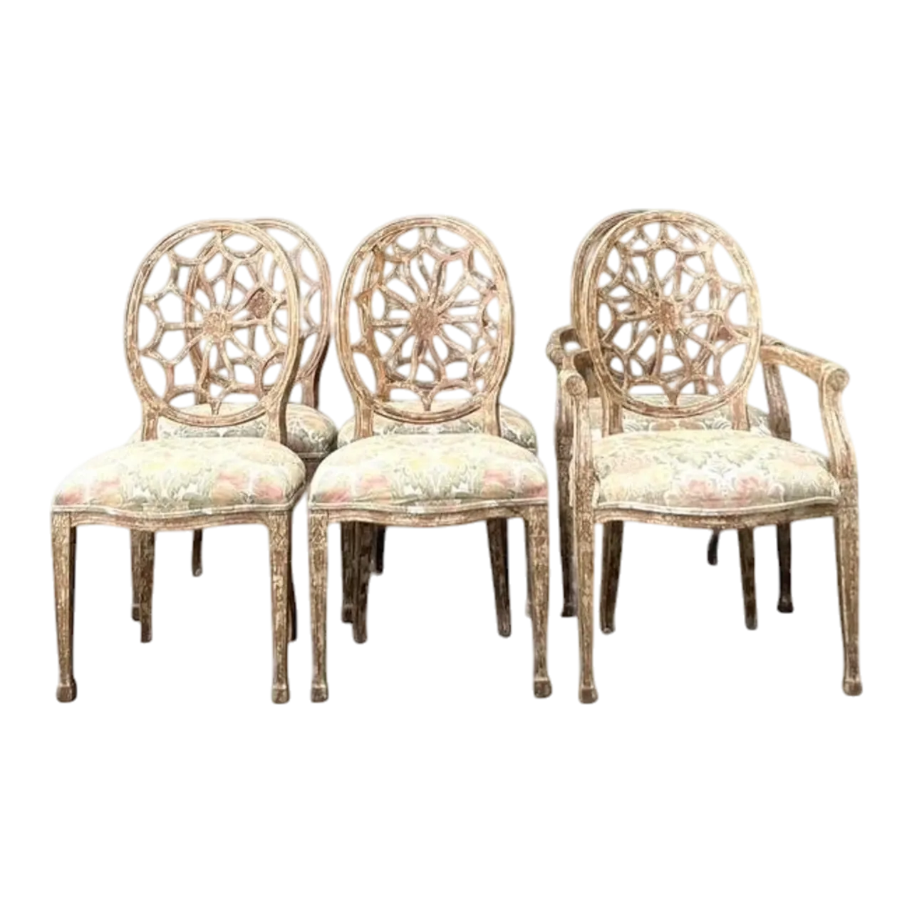 Vintage Regency Spider Web Dining Chairs - Set of 6