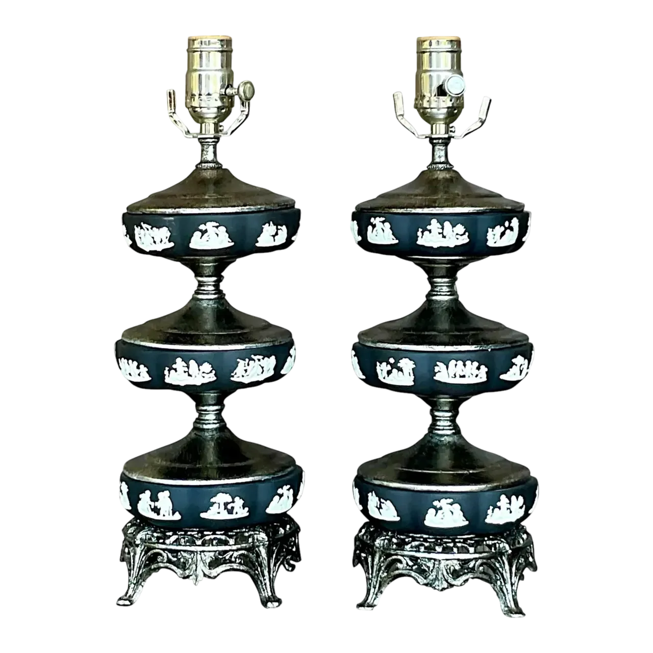 Vintage Regency Stacked Table Lamps After Wedgwood - a Pair