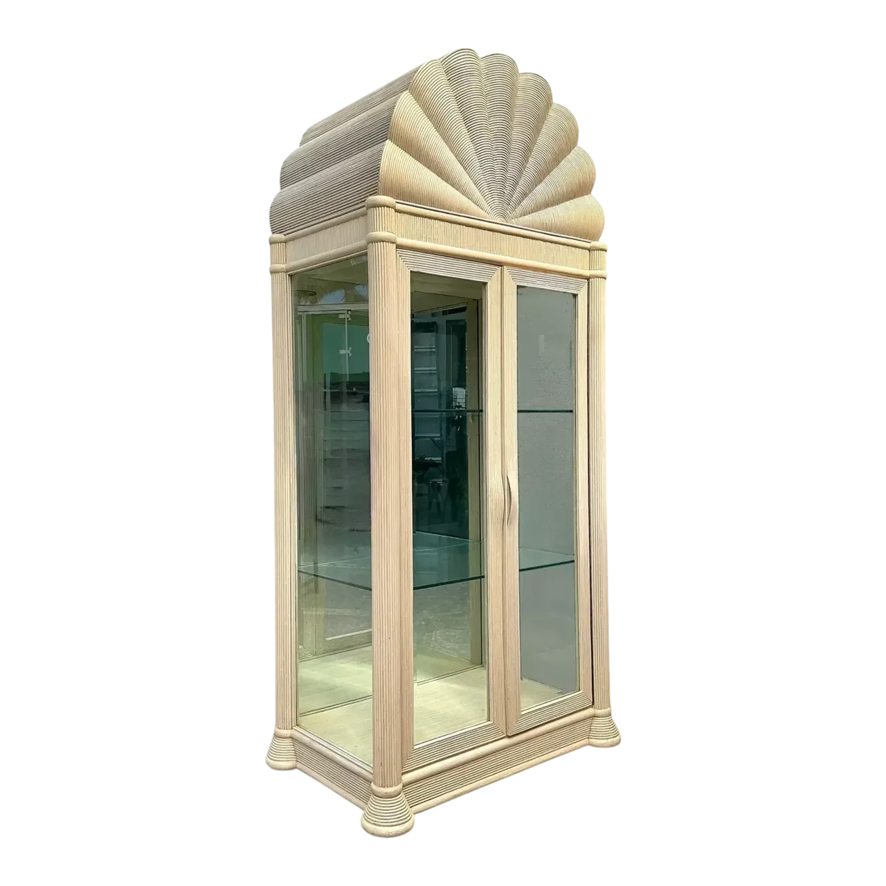 Vintage Scalloped Top Pencil Reed Cabinet