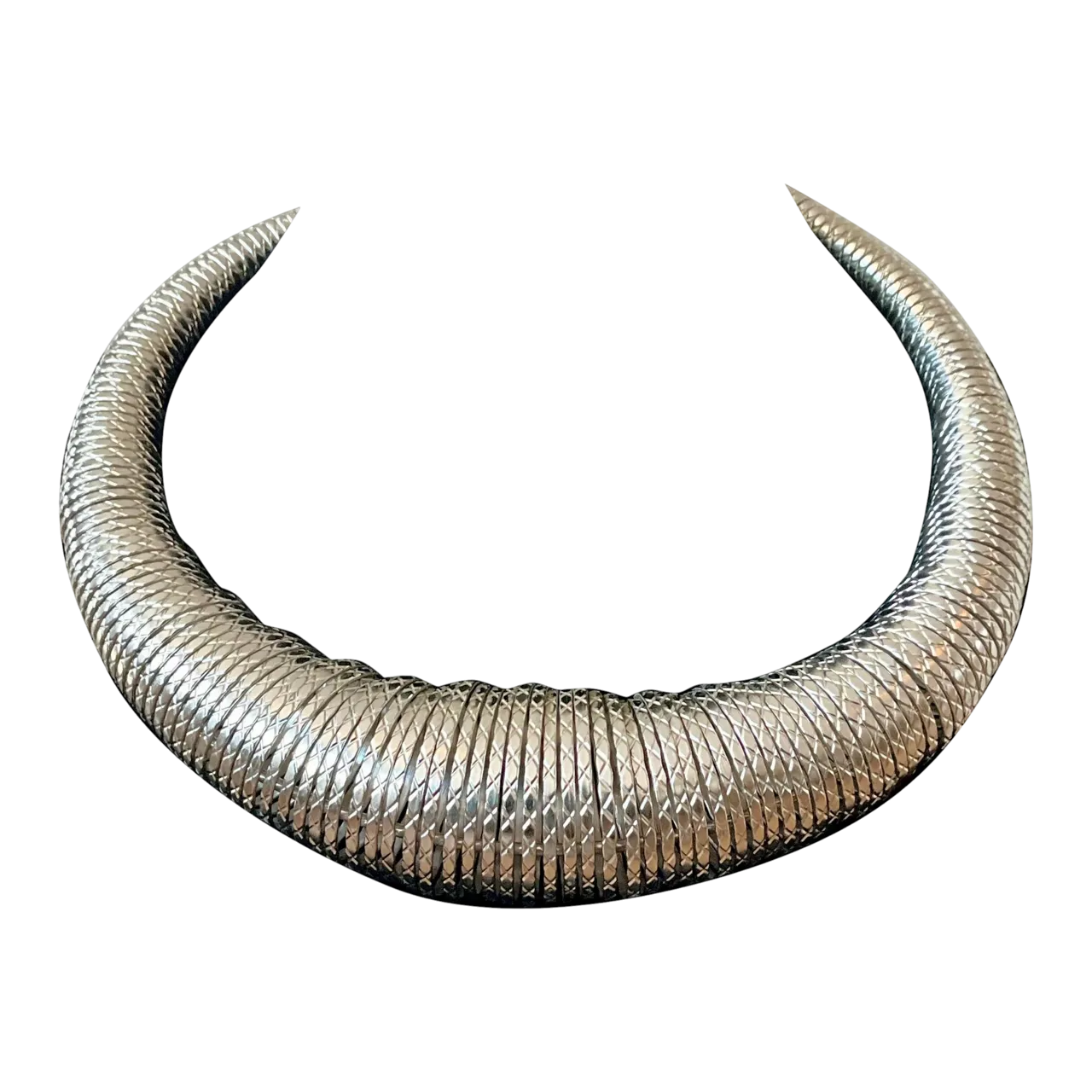 Vintage Silver Toned Coiled Metal Collar Necklace