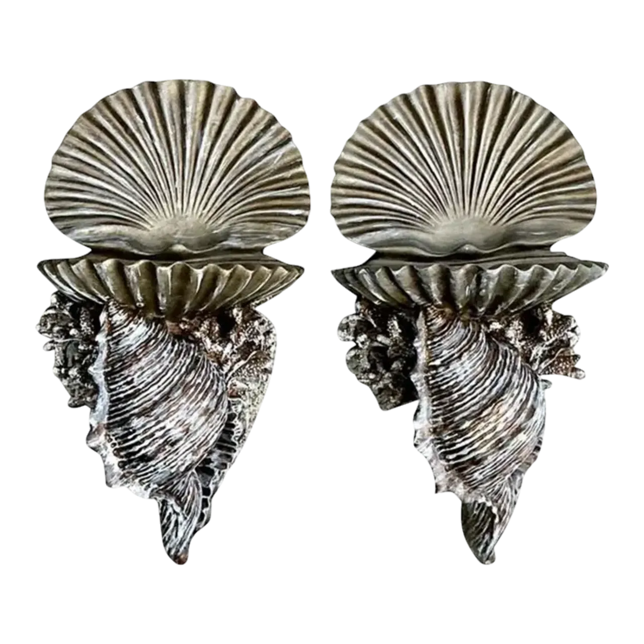 Vintage Silvered Clam Shell Brackets - A Pair