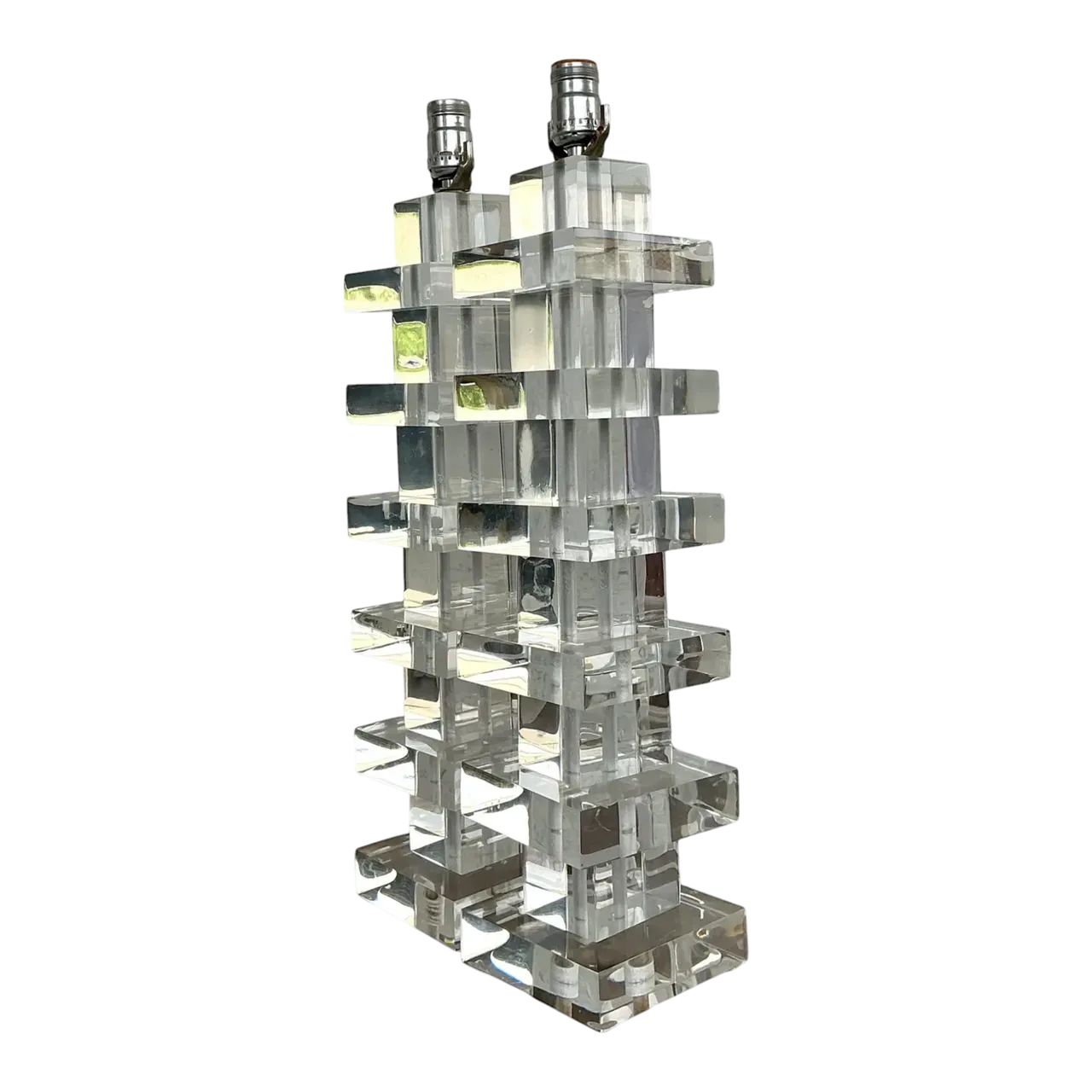 Vintage Stacked Lucite Blocks Lamps - A Pair