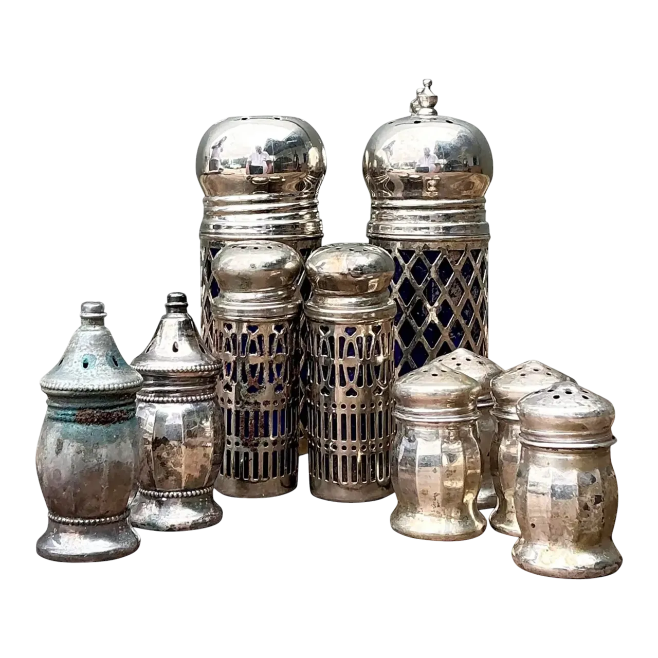 Vintage Sterling and Plate Assorted Salt Shakers - Set of 12