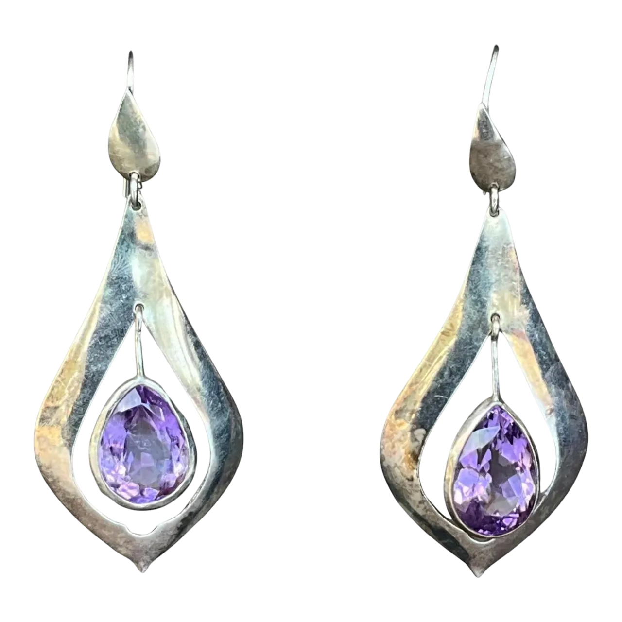Vintage Sterling Silver Amethyst Drop Earrings