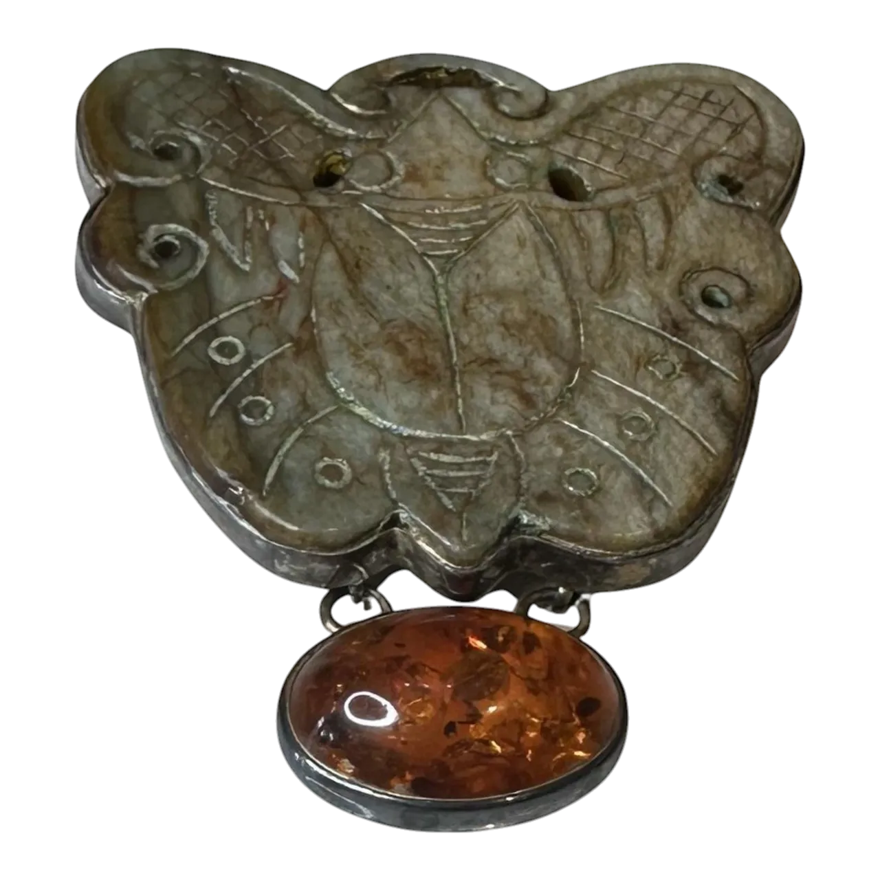 Vintage Stone Brooch with Amber