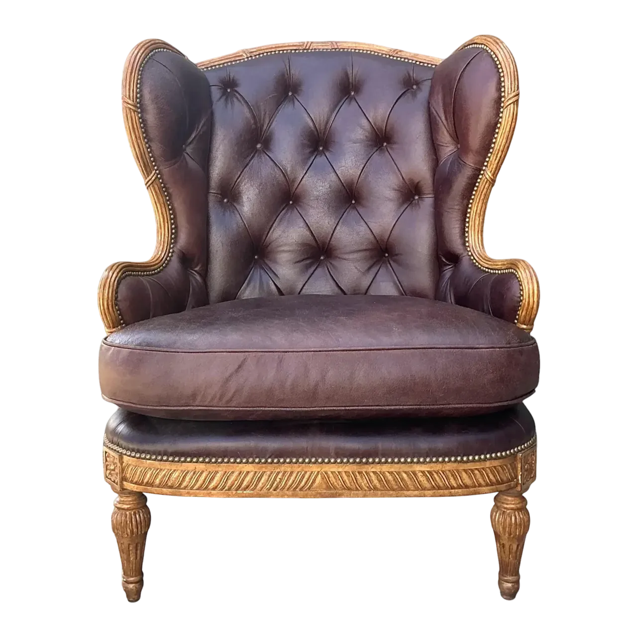 Vintage Tufted Leather Wingback Chair
