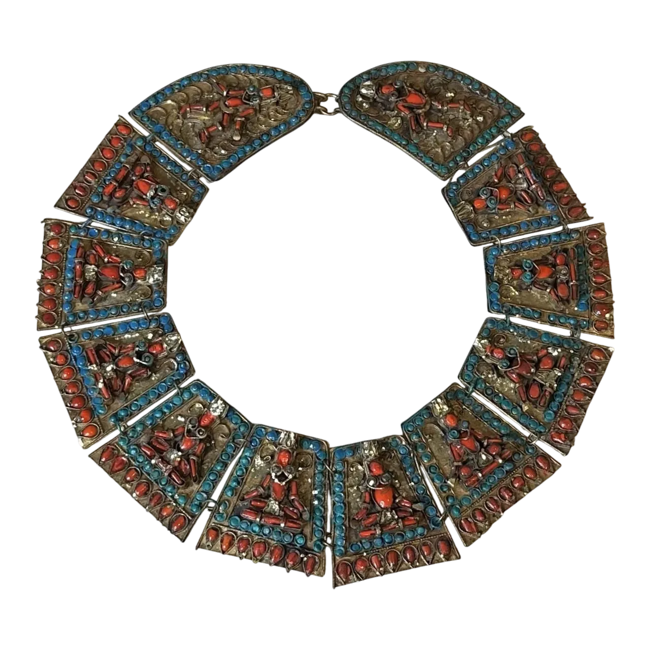 Vintage Turquoise Bib with Coral
