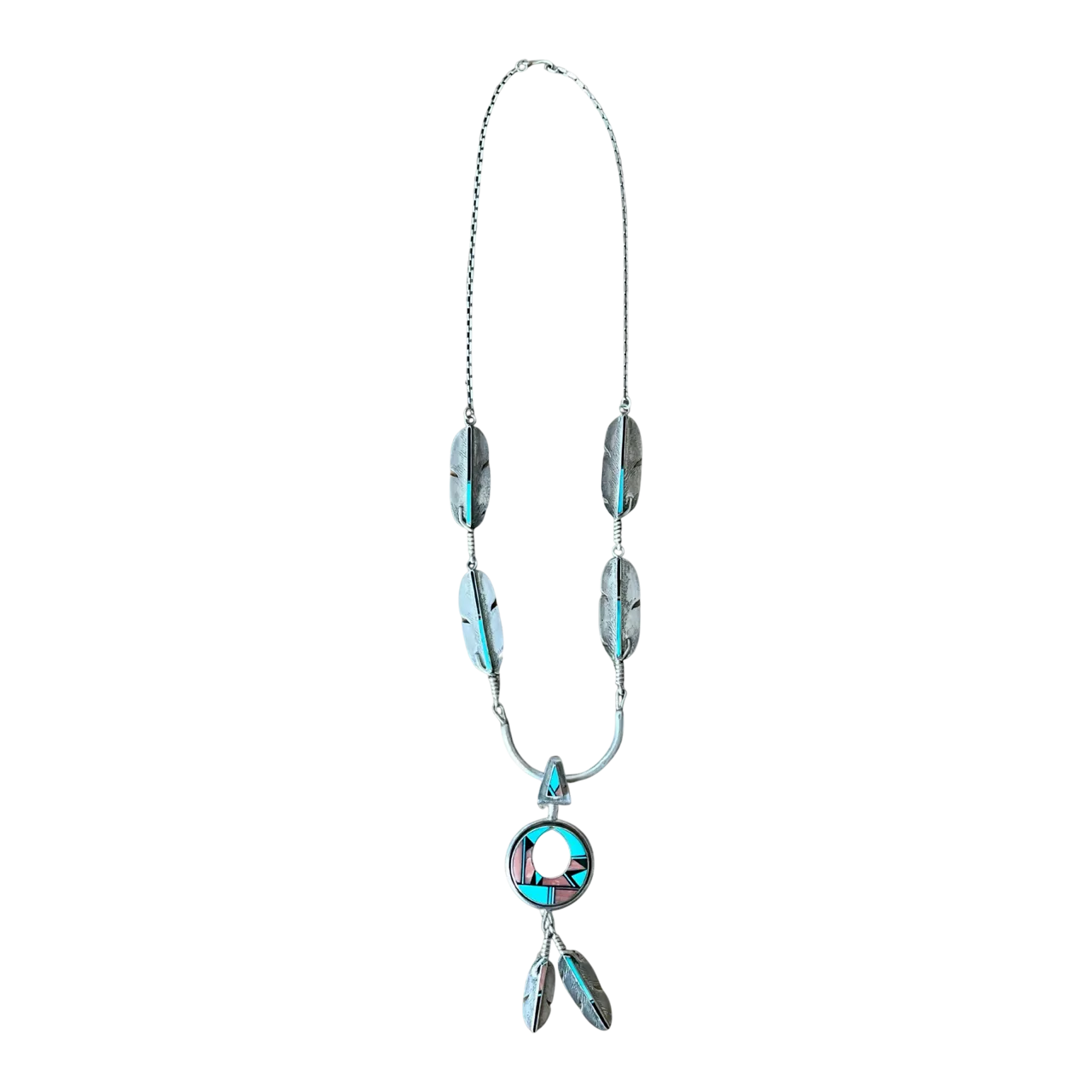 Vintage Turquoise Native American 925 Silver Pendant Necklace
