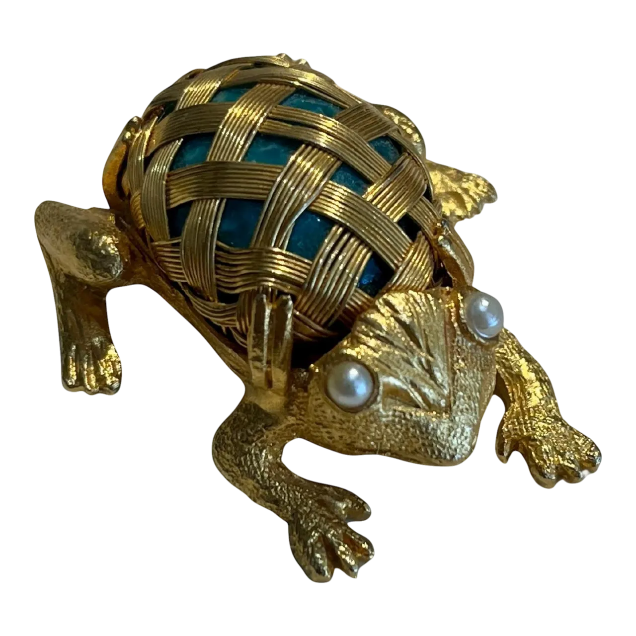 Vintage Wire Wrapped Jewel Frog Brooch
