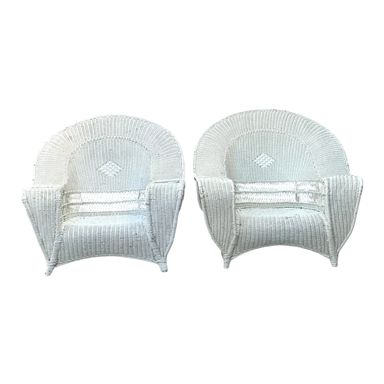 Vintage Woven Rattan Bar Harbour Lounge Chairs - A Pair