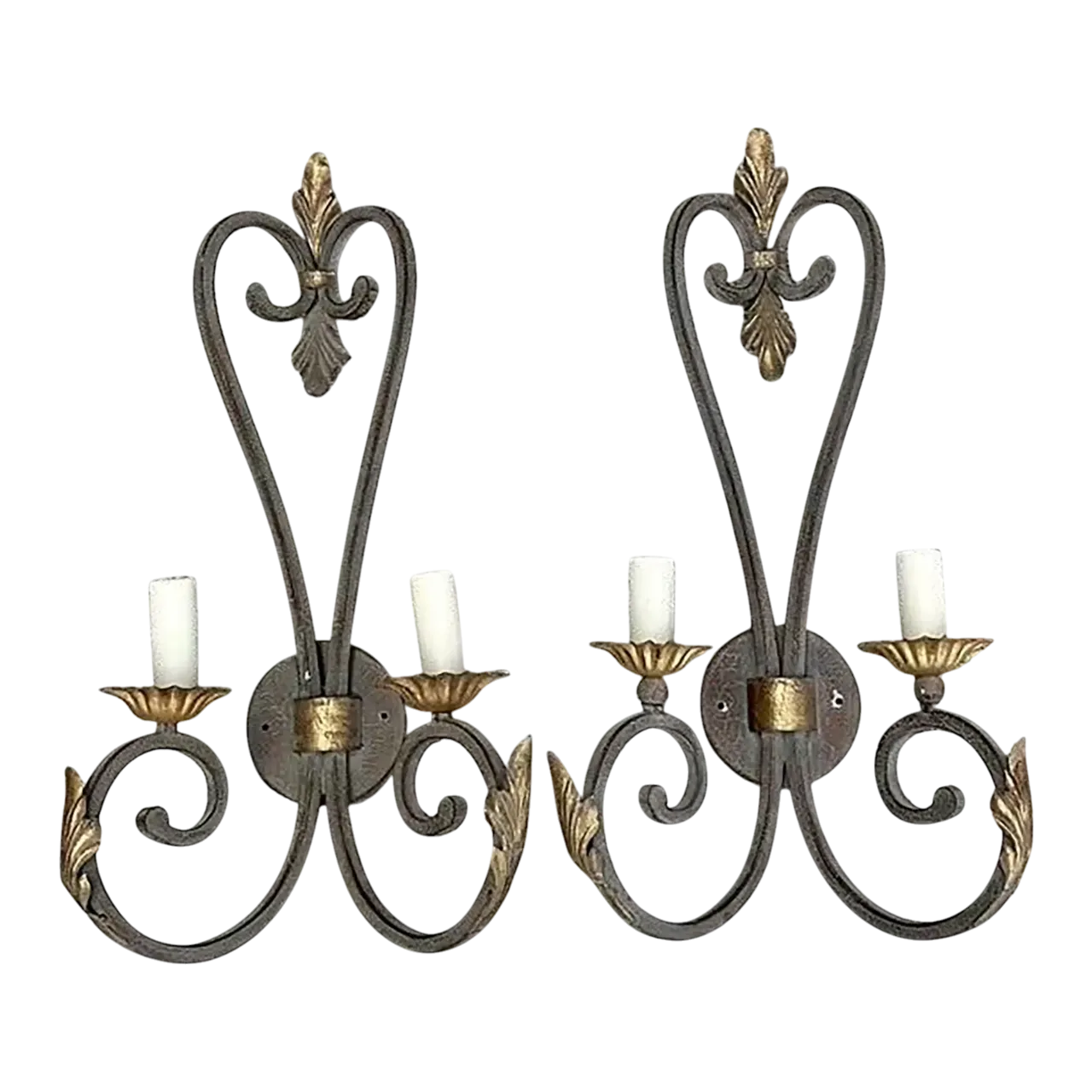 Vintage Wrought Iron Light Sconce - A Pair
