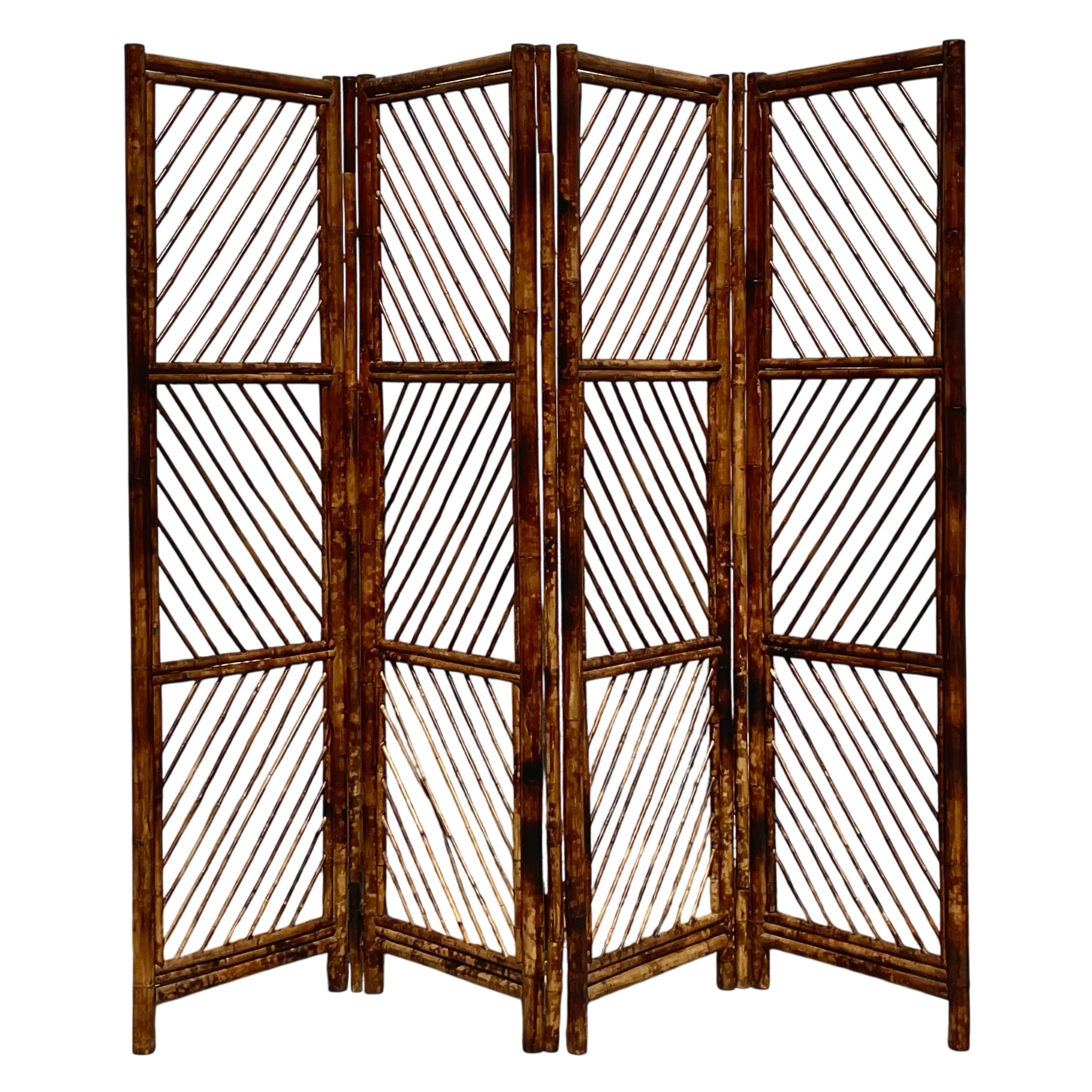Vintage Coastal Chevron Tortoise Shell Pattern Folding Screen