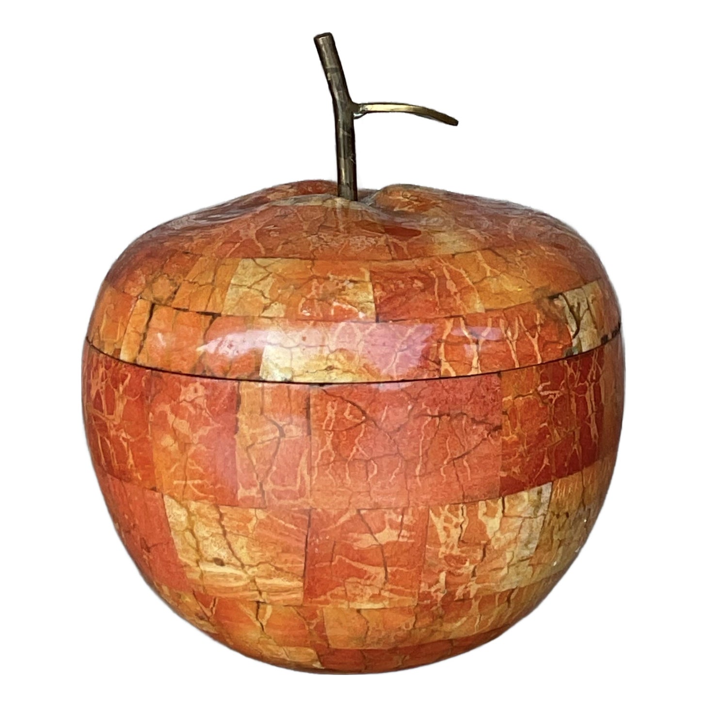 Vintage Boho Maitland Smith Tessellated Stone Apple Lidded Box