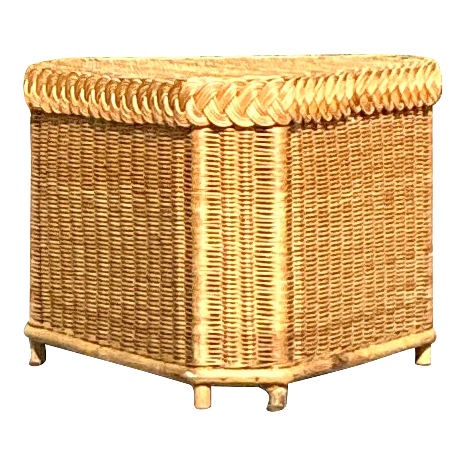 Vintage Coastal Brown Jordan Triangle Side Table