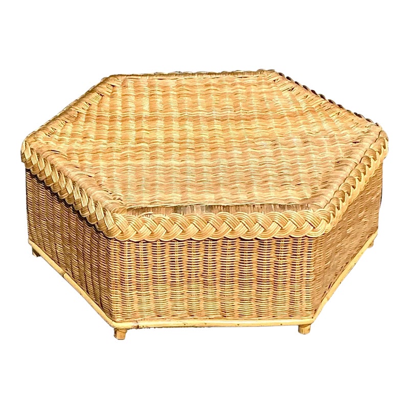 Vintage Coastal Brown Jordan Braided Rattan Coffee Table