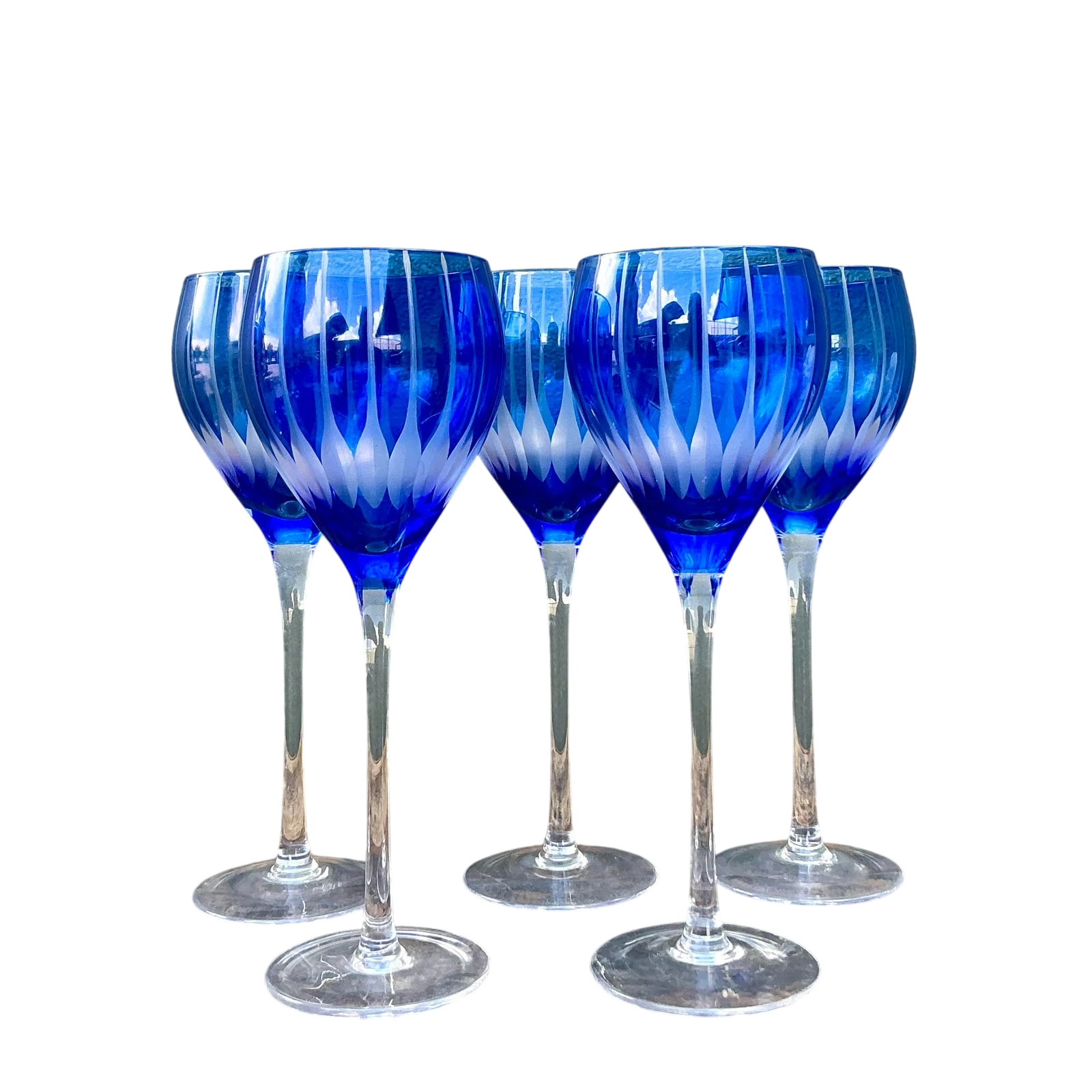 Vintage Boho Cut Crystal Blue Goblets - Set of 5 — additional photo 4