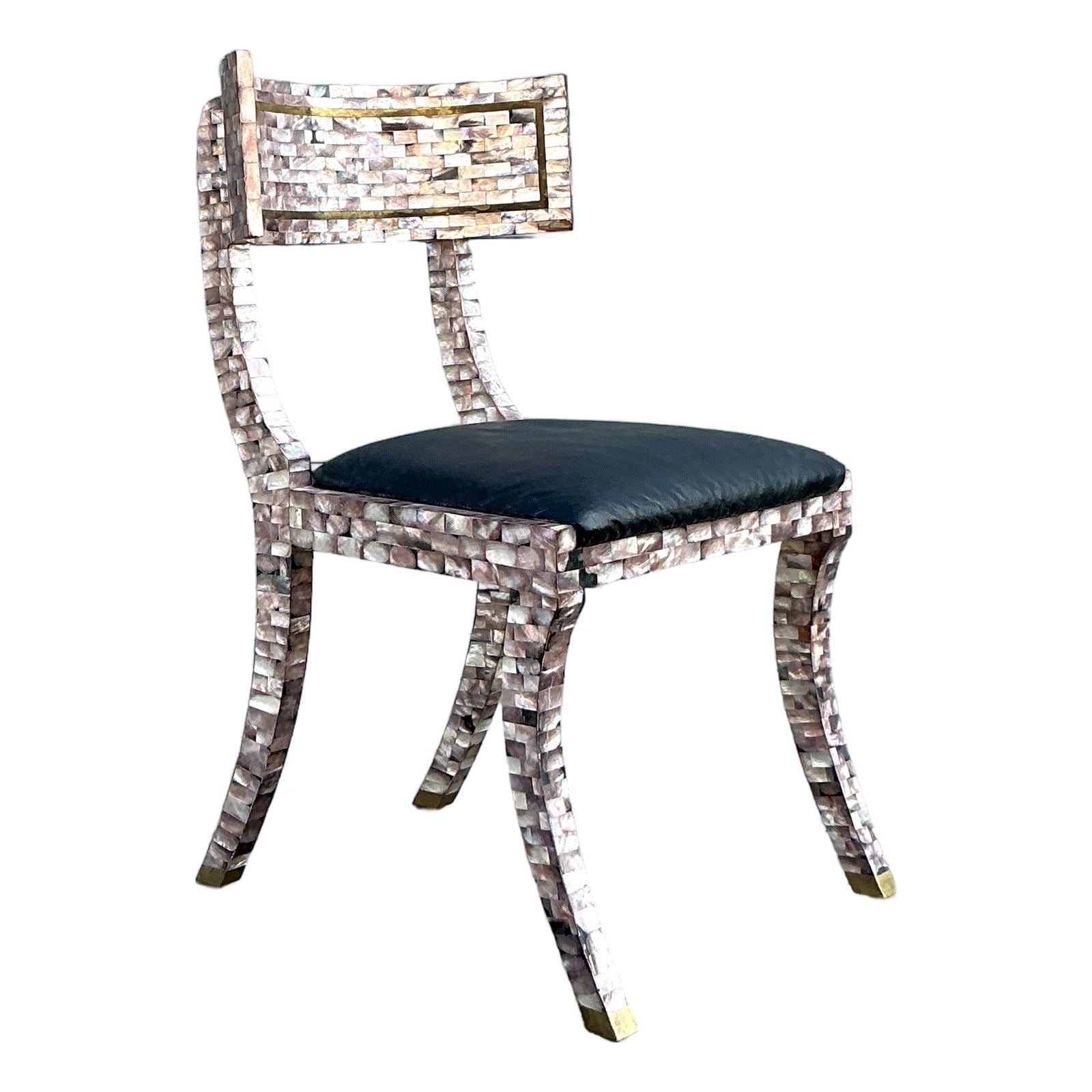 Vintage Boho Maitland Smith Tessellated Capiz Shell Klismos Chair