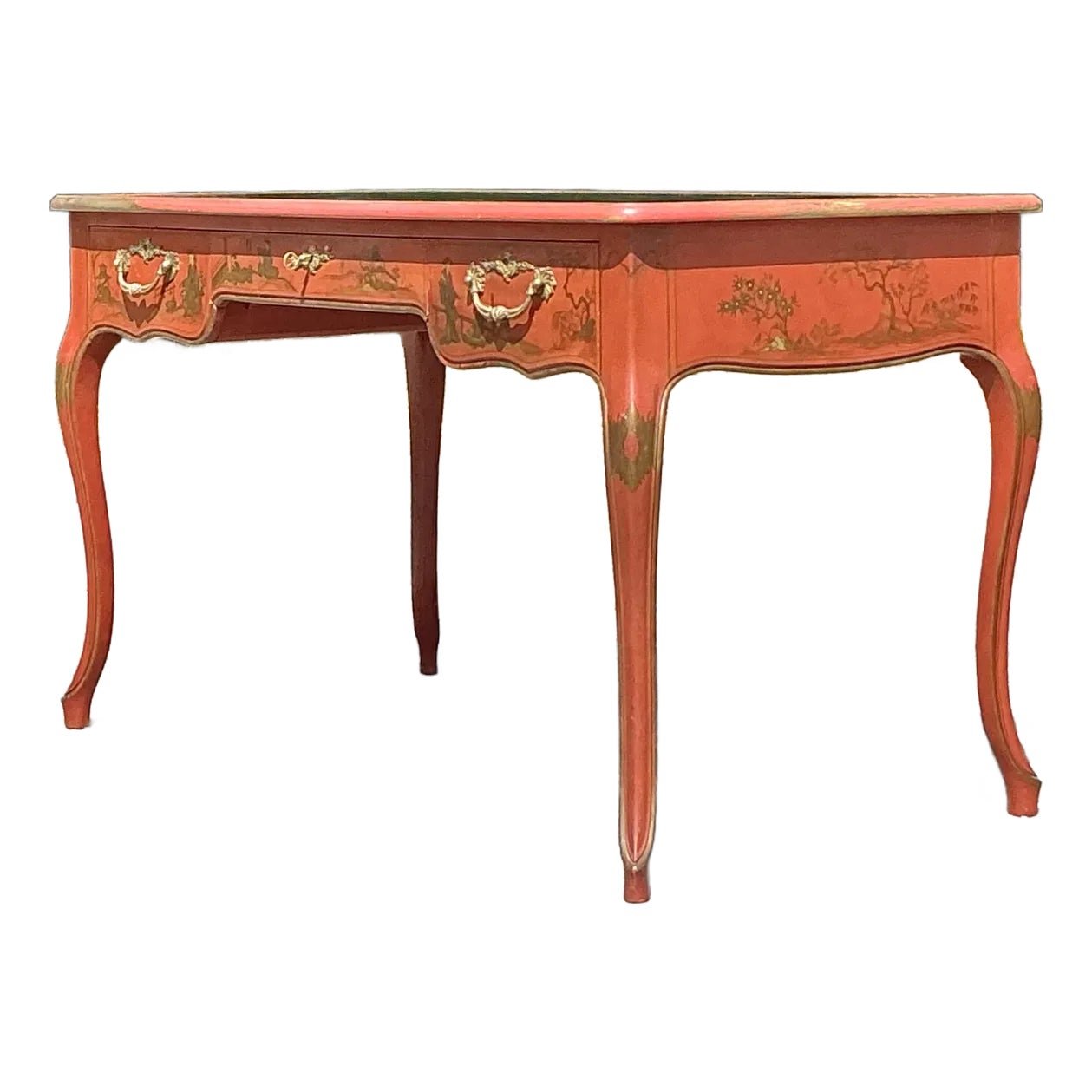 Vintage Baker Red Lacquered Chinoiserie Writing Desk