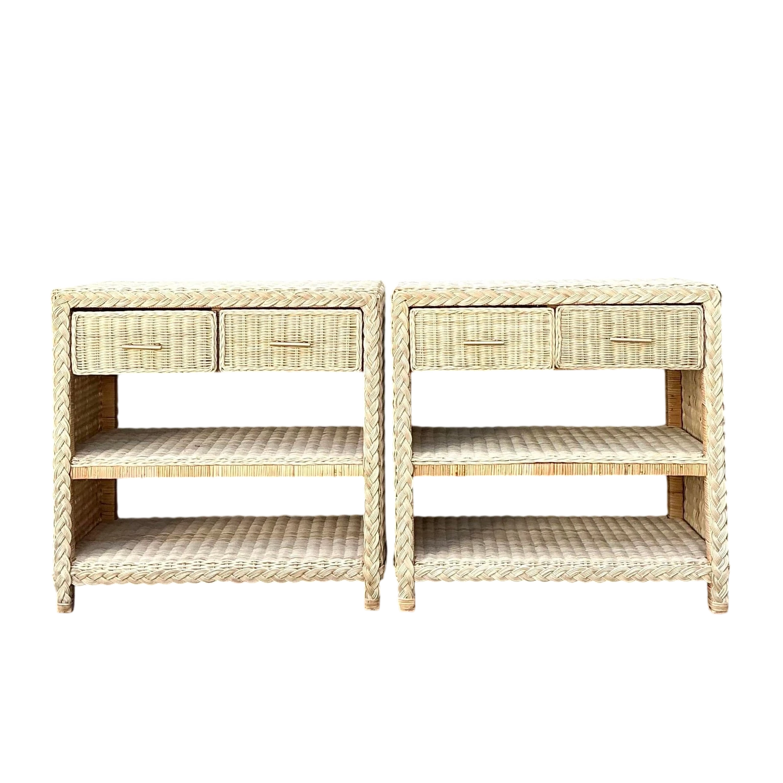Vintage Braided Rattan Side Tables - A Pair — additional photo 1