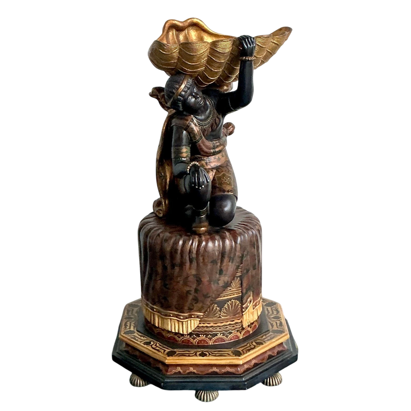Vintage Boho Maitland Smith Blackamoor Figure With Clam Shell