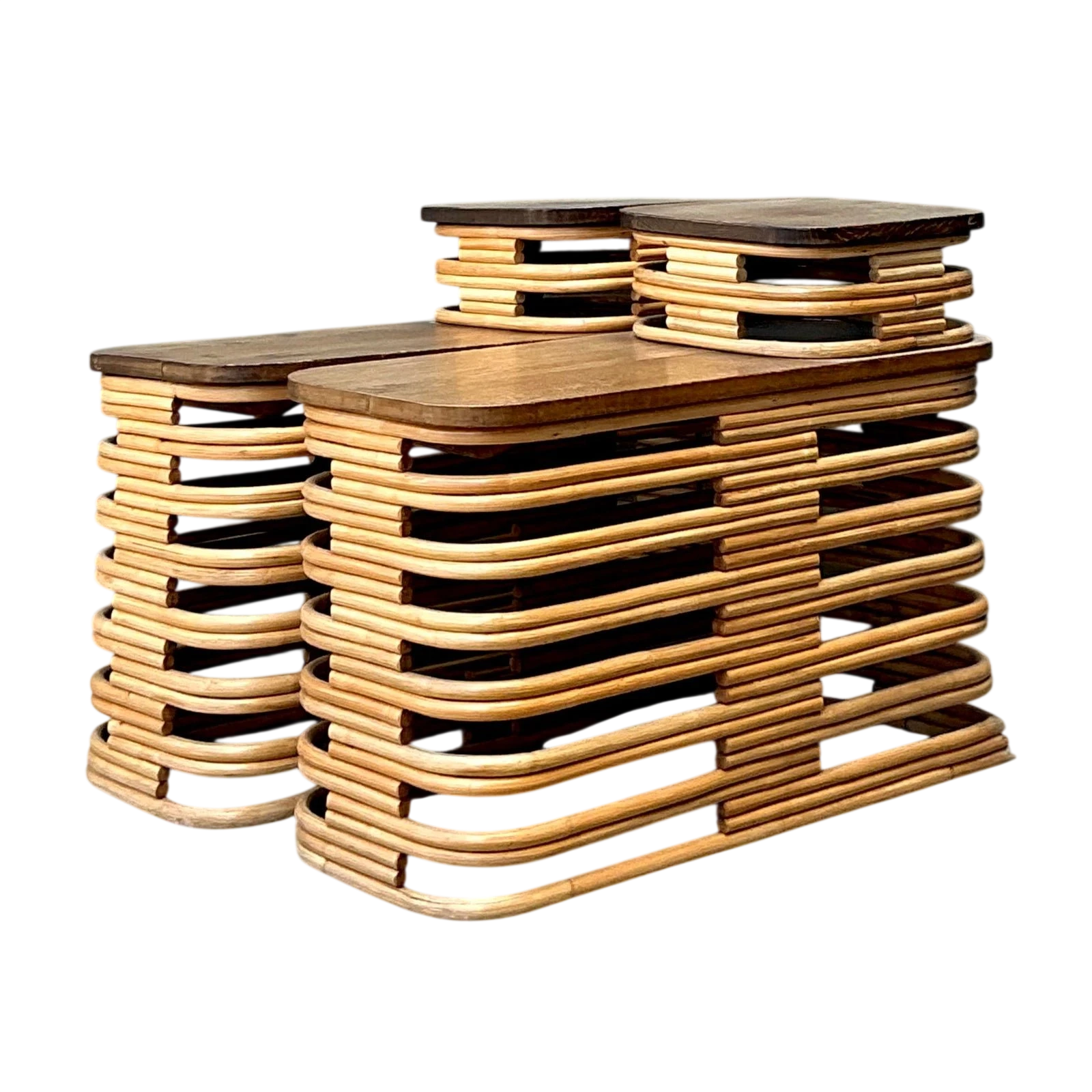 Vintage Stacked Rattan Side Tables After Frankl - A Pair