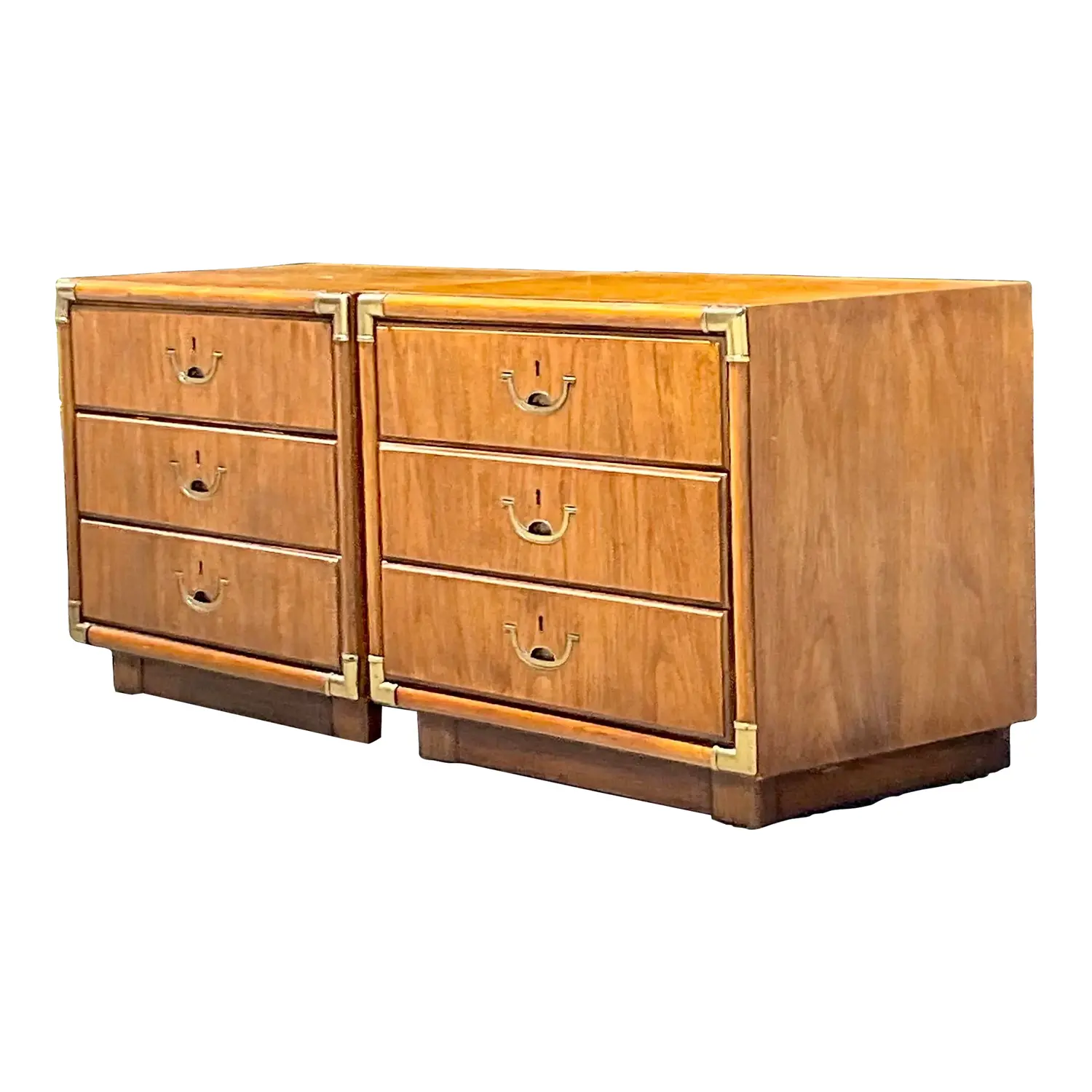 1980s Vintage Boho Drexel Campaign Nightstands - a Pair