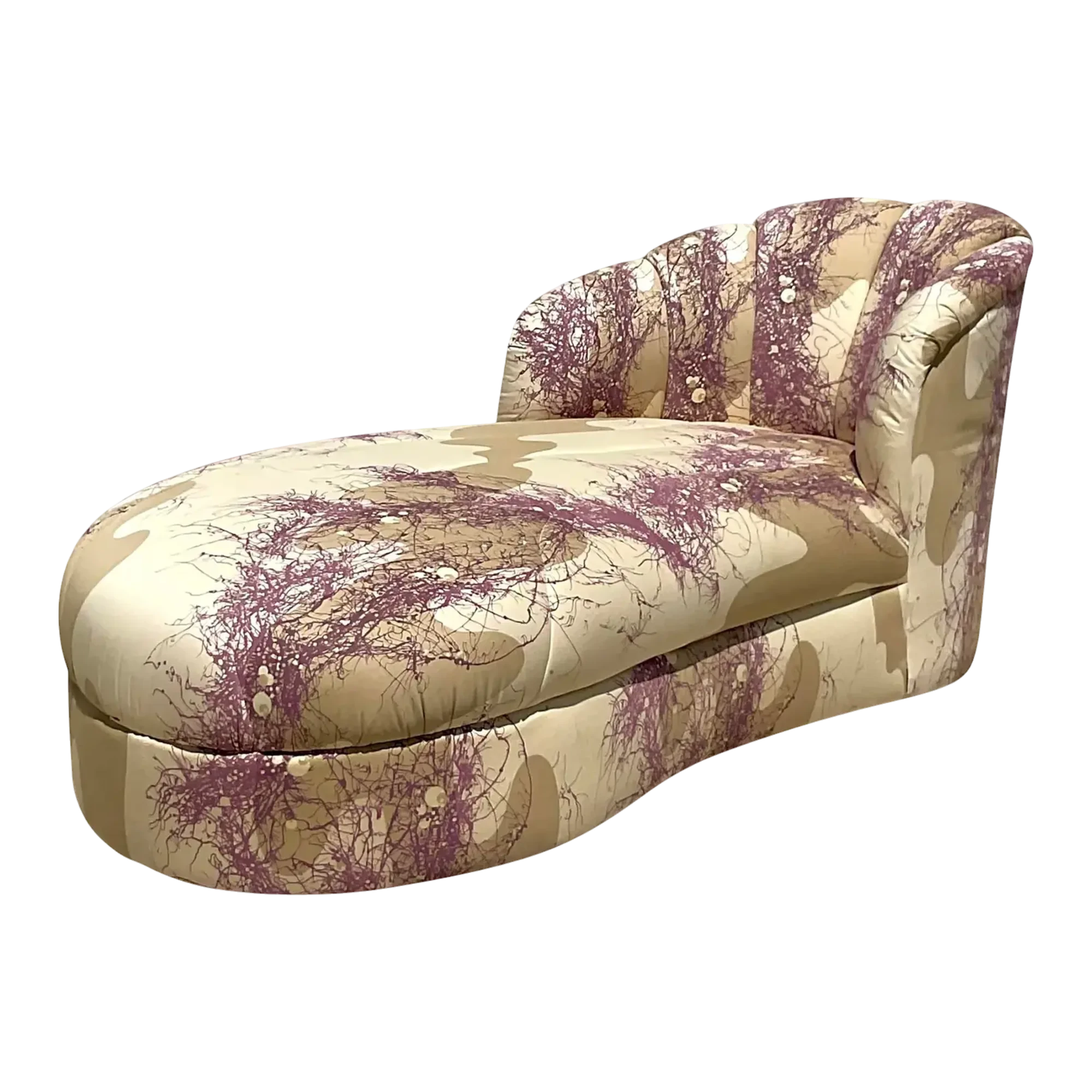 1980s Vintage Custom Channel Tufted Chaise Lounge