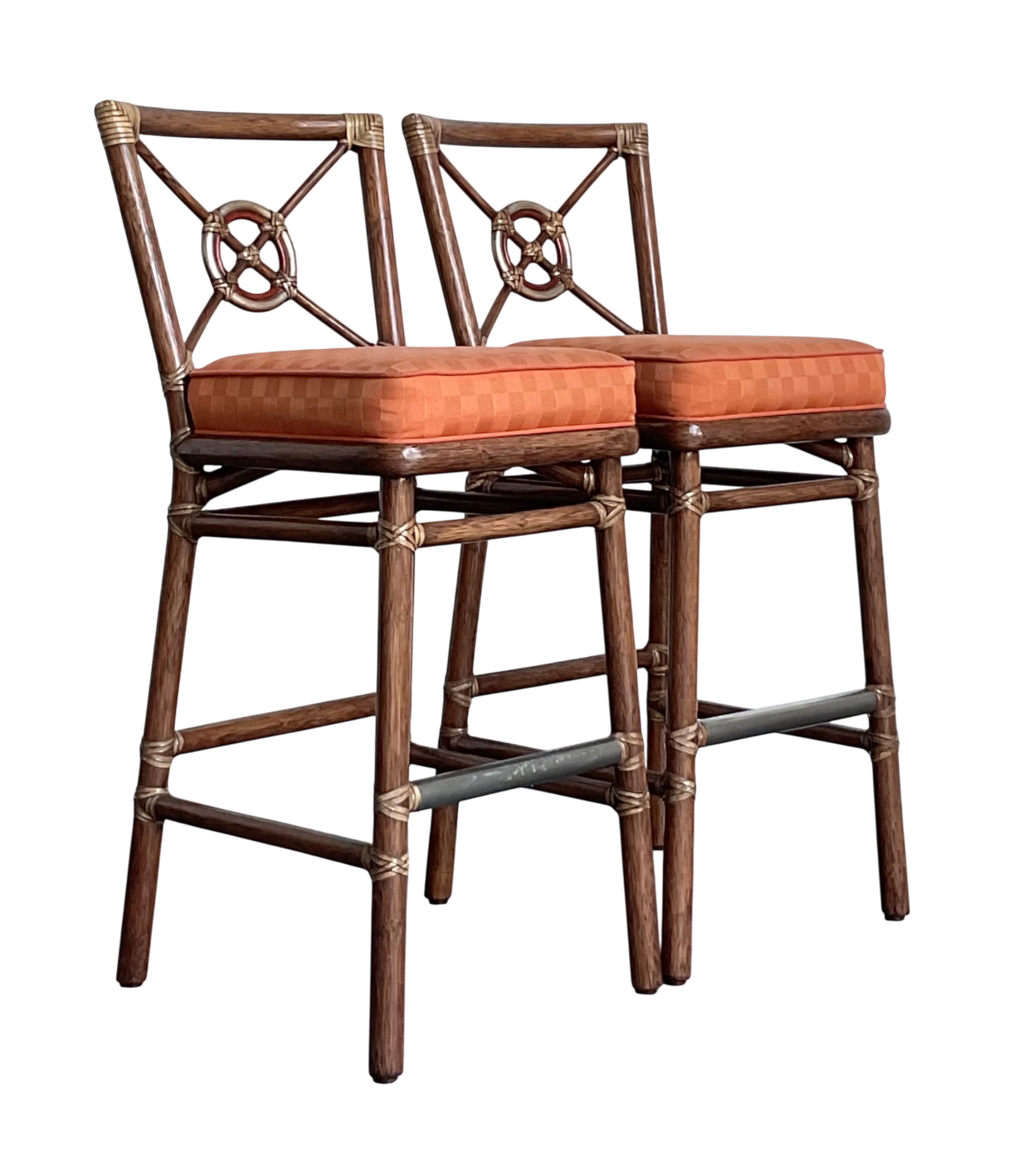 Vintage McGuire Target Back Bar Stools - A Pair